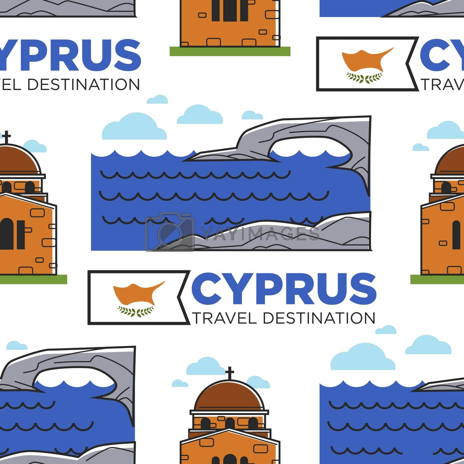 Royalty free image of Cyprus travel destination sea and old temple seamless pattern by Sonulkaster
