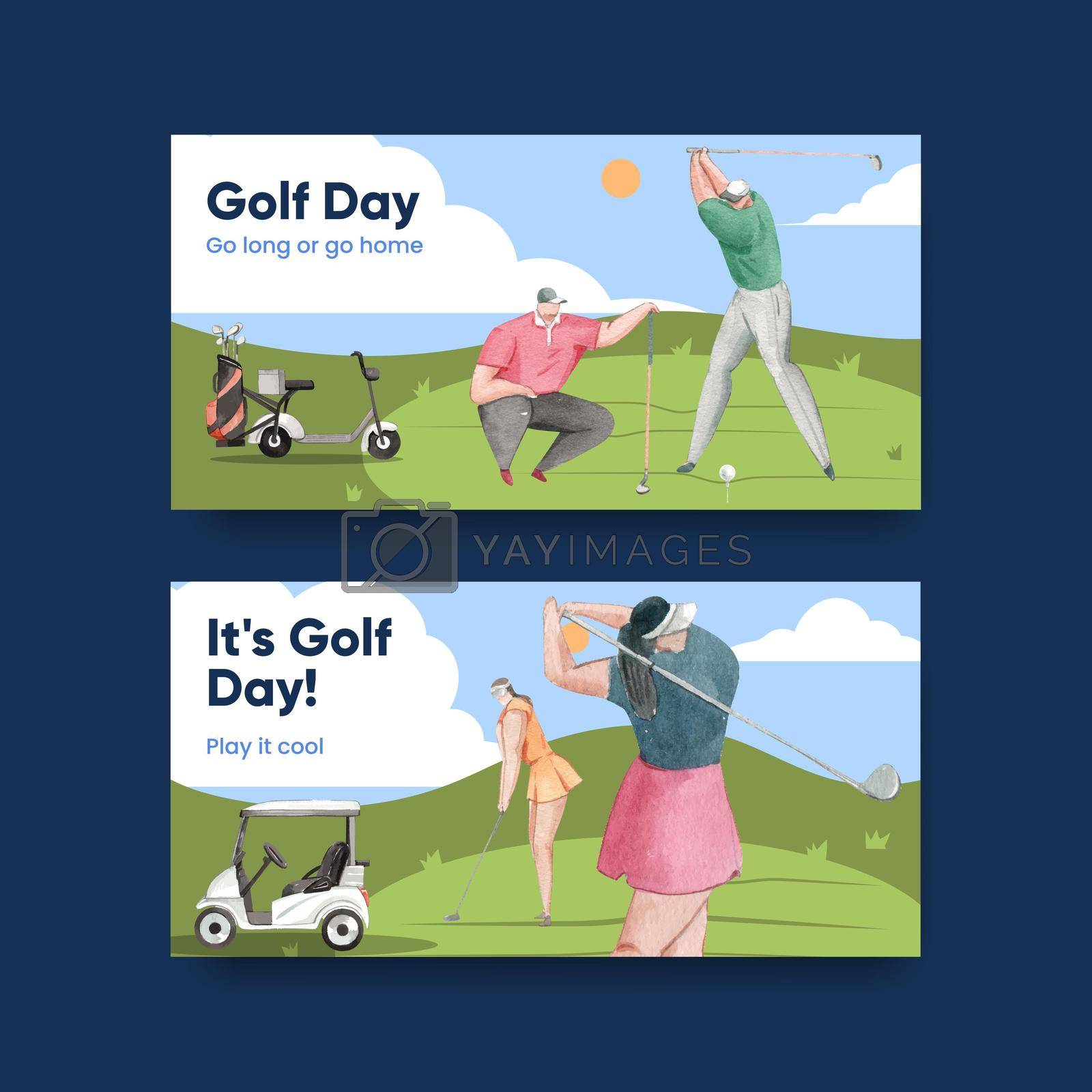 Royalty free image of Twitter template with golf lover concept,watercolor style by Photographeeasia