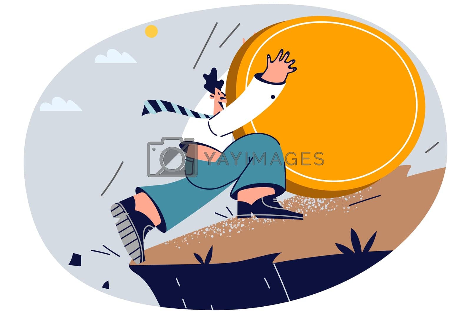 Royalty free image of Businessman save bitcoin from falling down by Vasilyeu