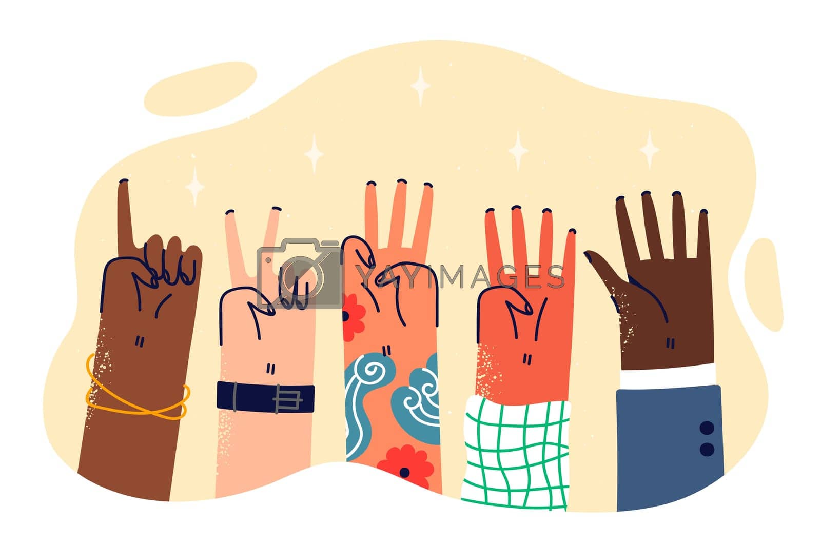 Royalty free image of Hands of various people demonstrating numbers from one to five, for concept feedback from users by Vasilyeu