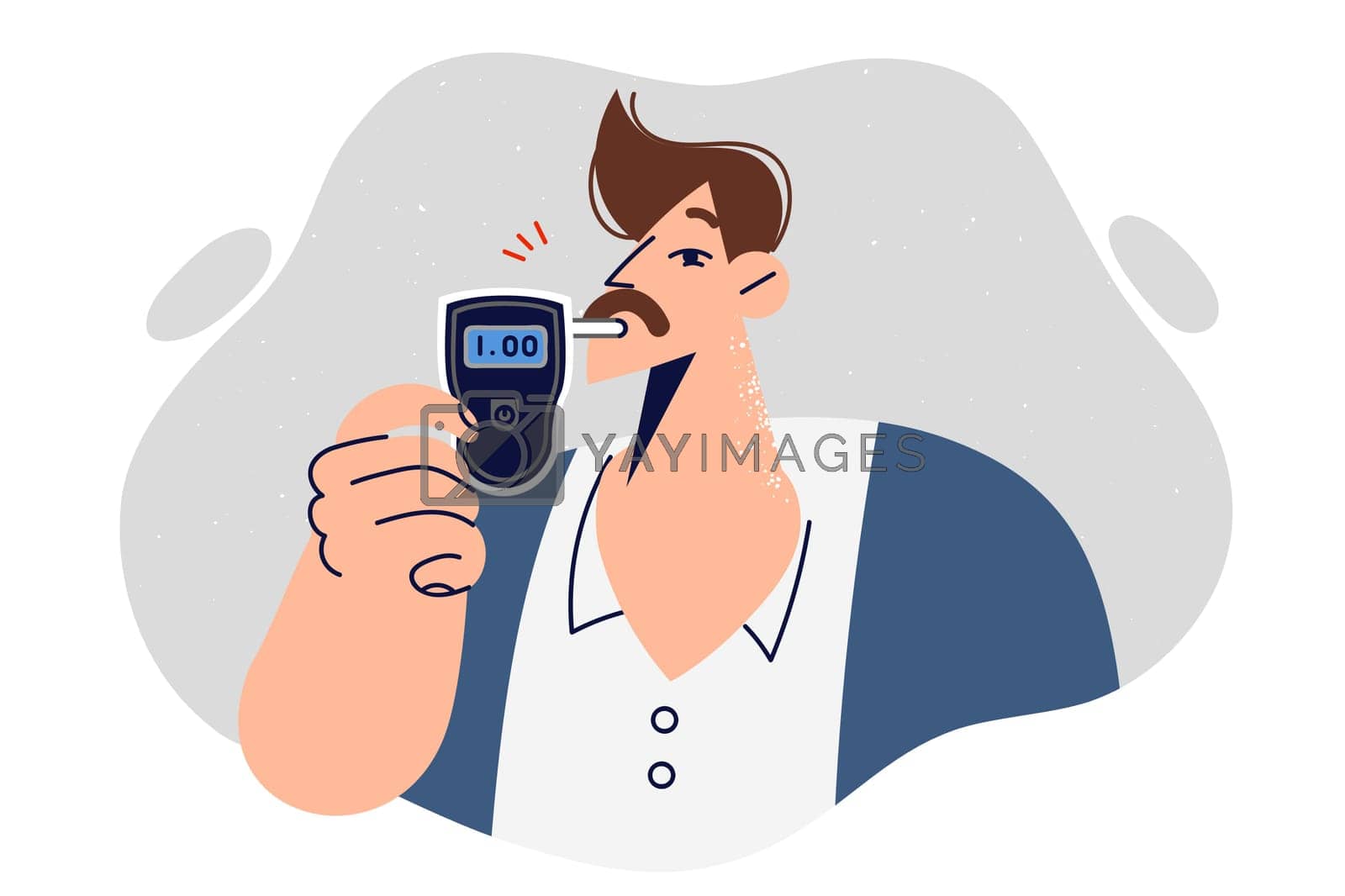 Royalty free image of Man holds breathalyzer to check presence of alcohol in blood and ability to drive car after party by Vasilyeu