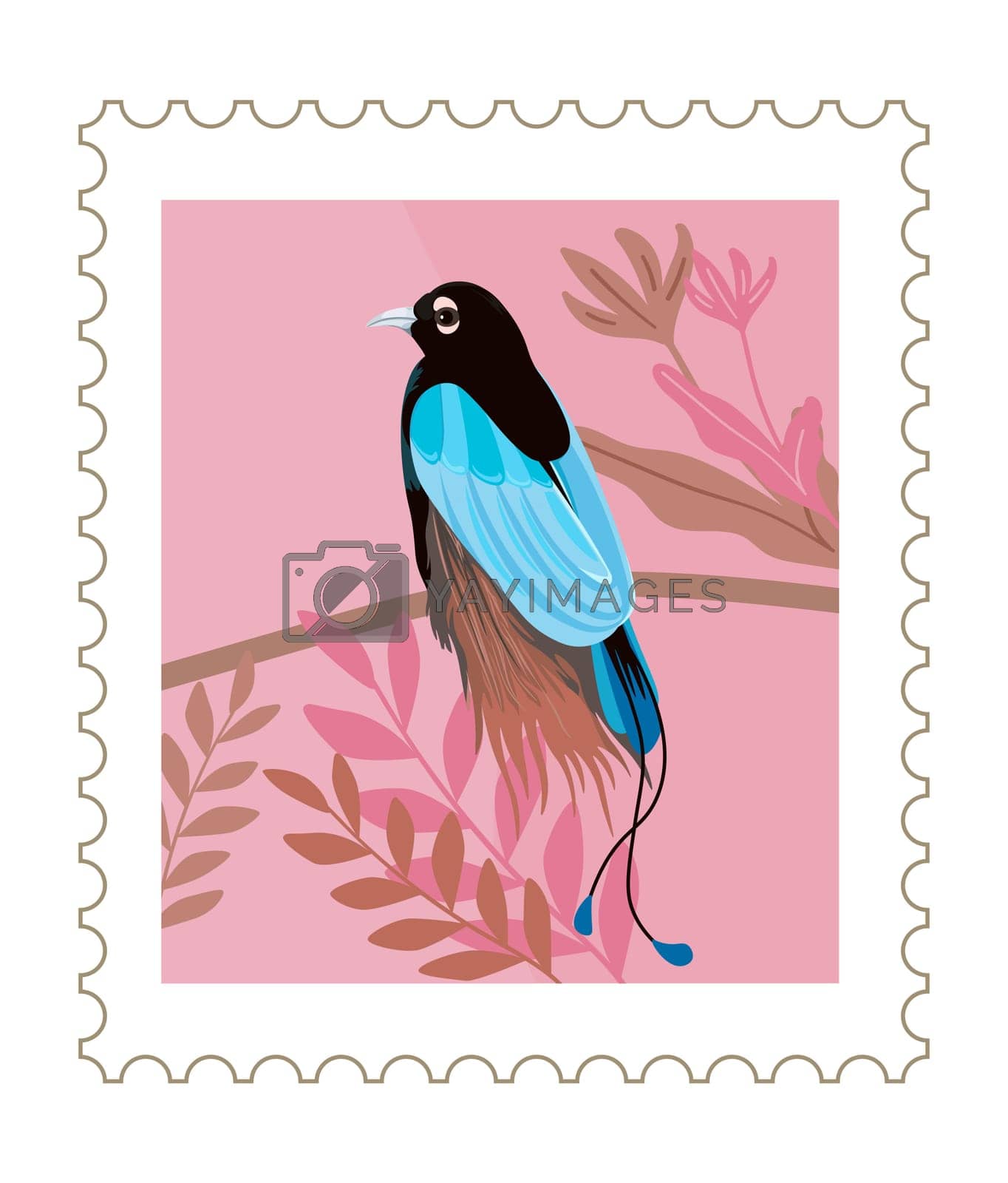 Royalty free image of Postal card or mark with exotic bird and leaves by Sonulkaster