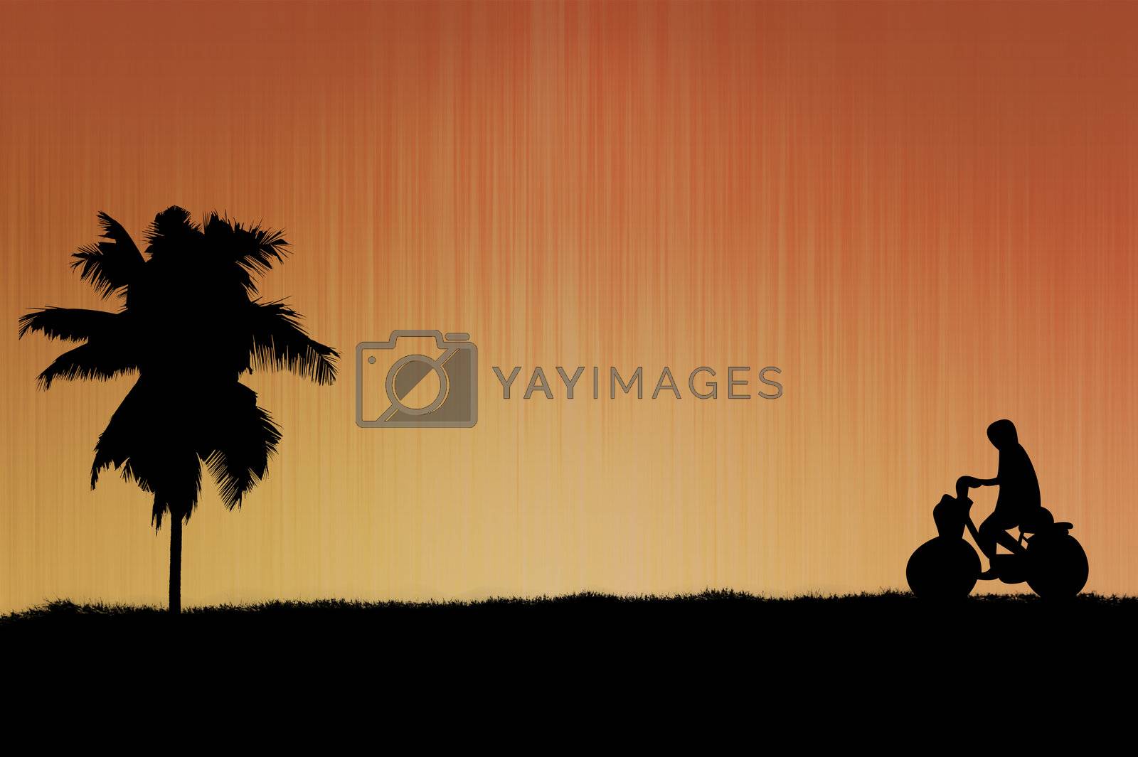 Royalty free image of Silhouette of Child with Bicycle on abstract background by jumpe