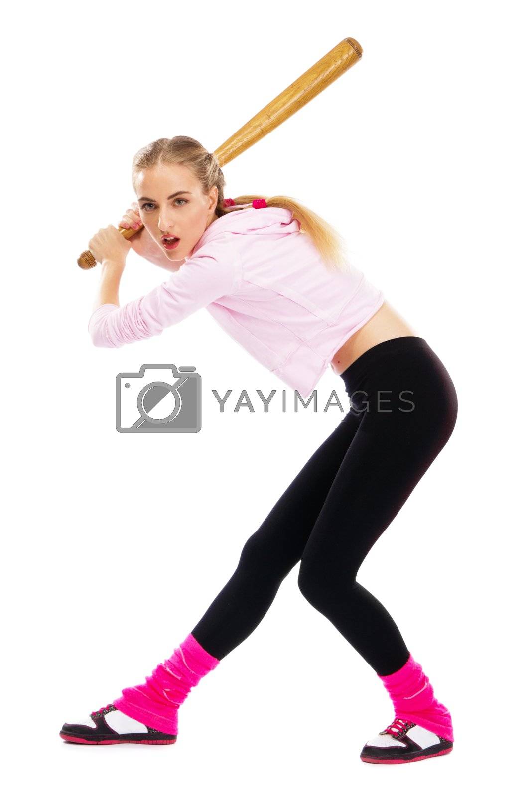 Royalty free image of Pretty lady with a baseball bat by Gdolgikh