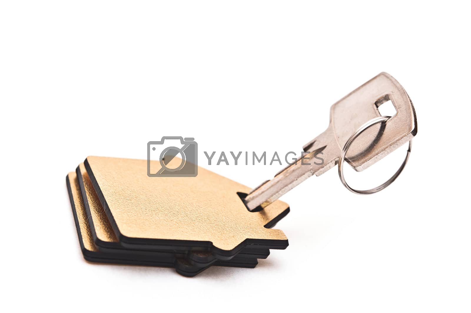 Royalty free image of Macro view of silver key with house figure on white background  by inxti