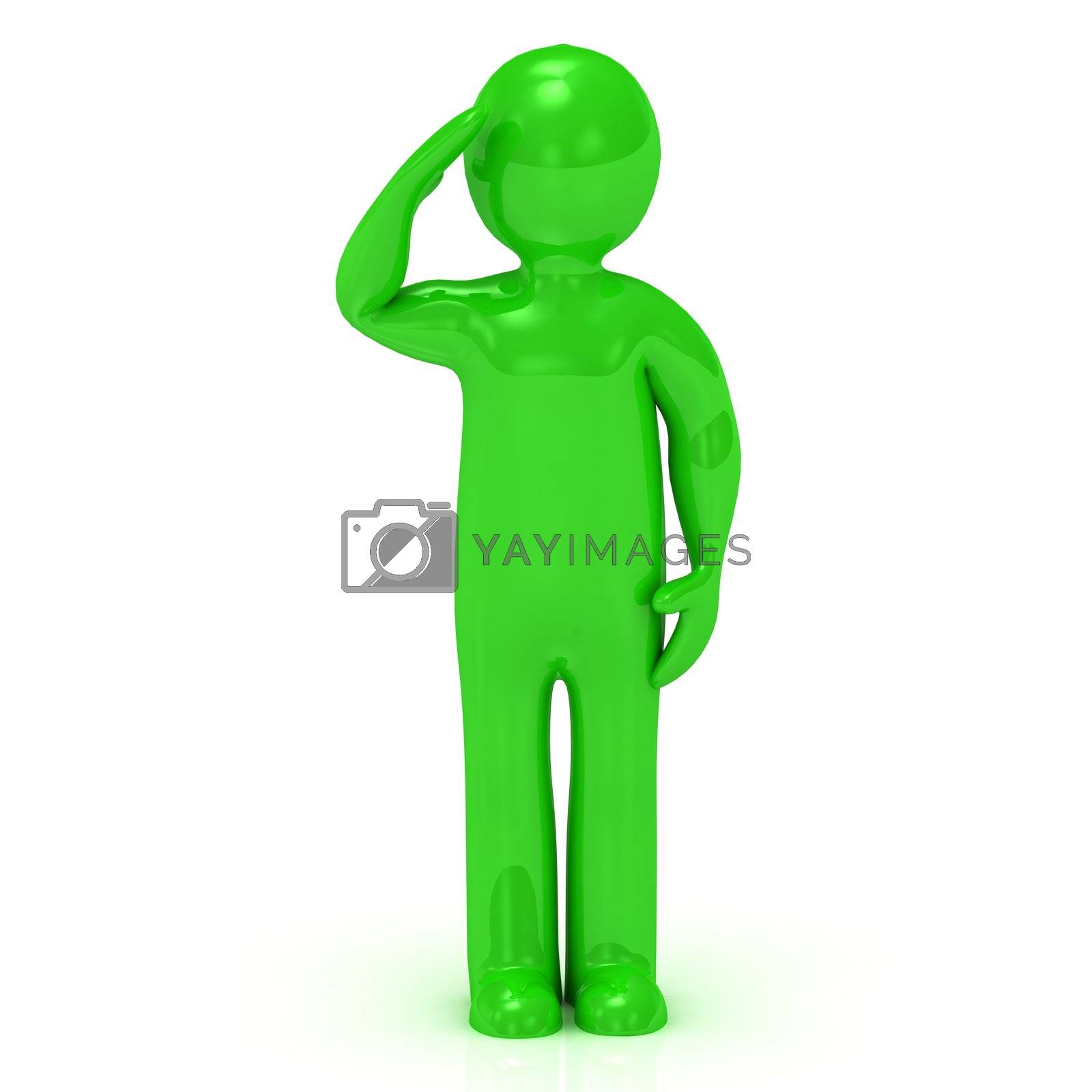 Royalty free image of 3D green man soldier salutes by GreenMost