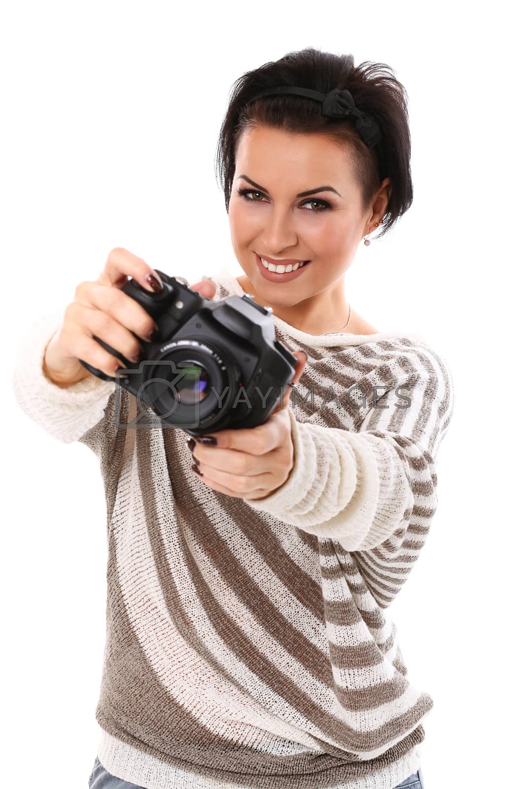 Royalty free image of Young happy woman with camera by rufatjumali