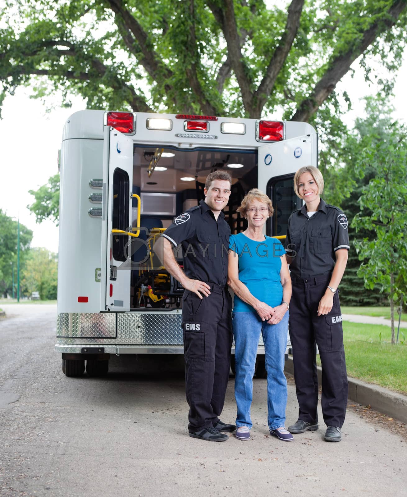 Royalty free image of Ambulance Staff with Patient by leaf