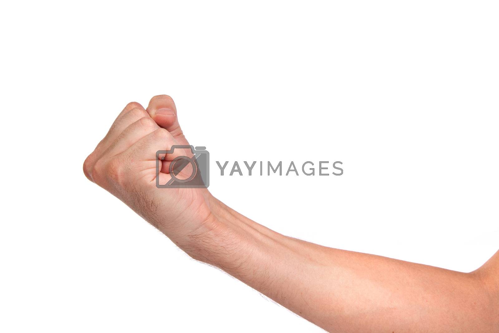 Royalty free image of Males hand with a clenched fist isolated by bloodua