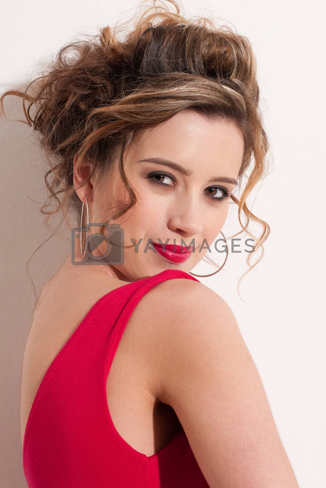 Royalty free image of Close-up of beautiful girl with red vogue maekeup by markin