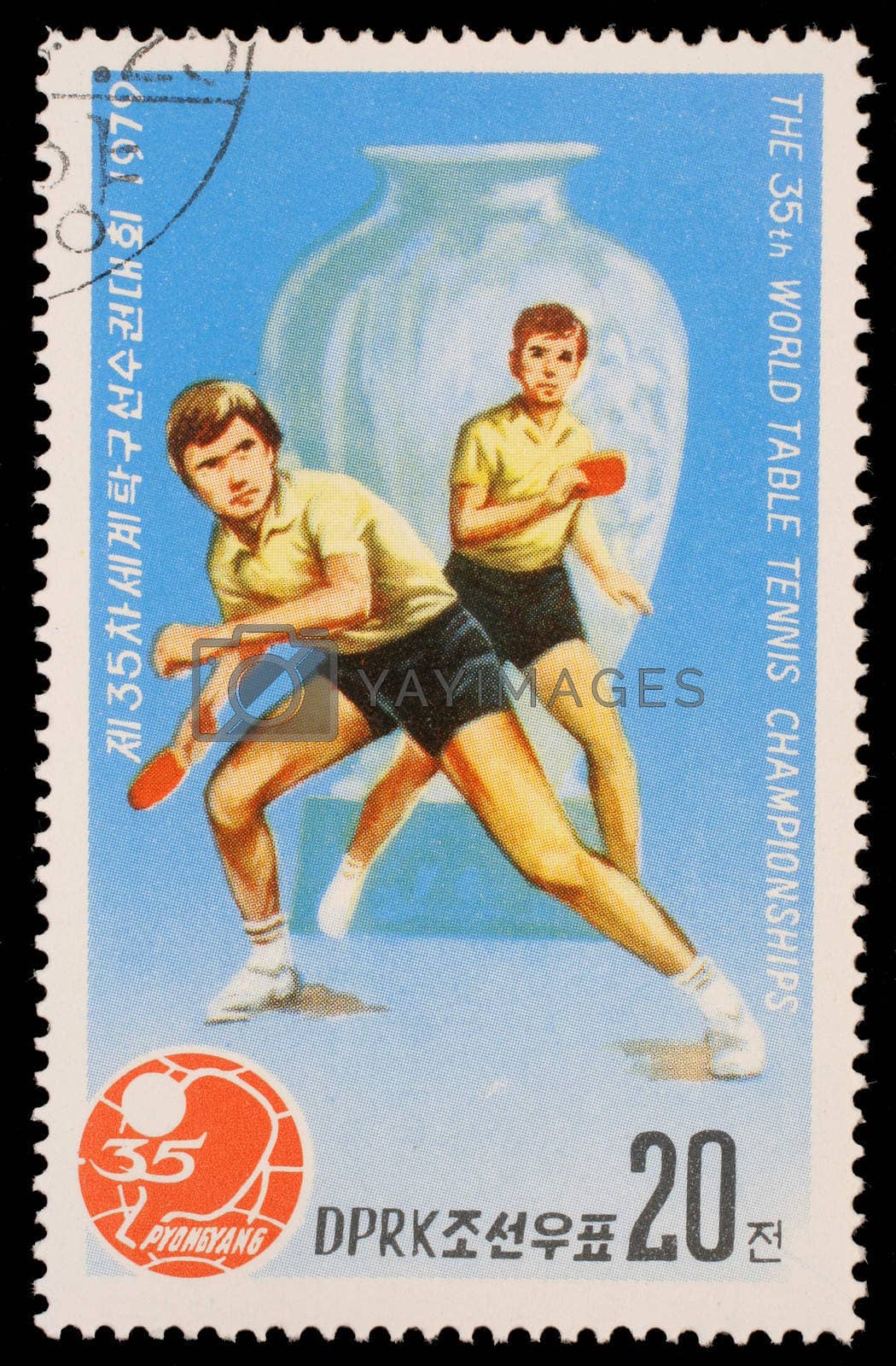 Royalty free image of Stamp printed by North Korea shows ping-pong players by atlas