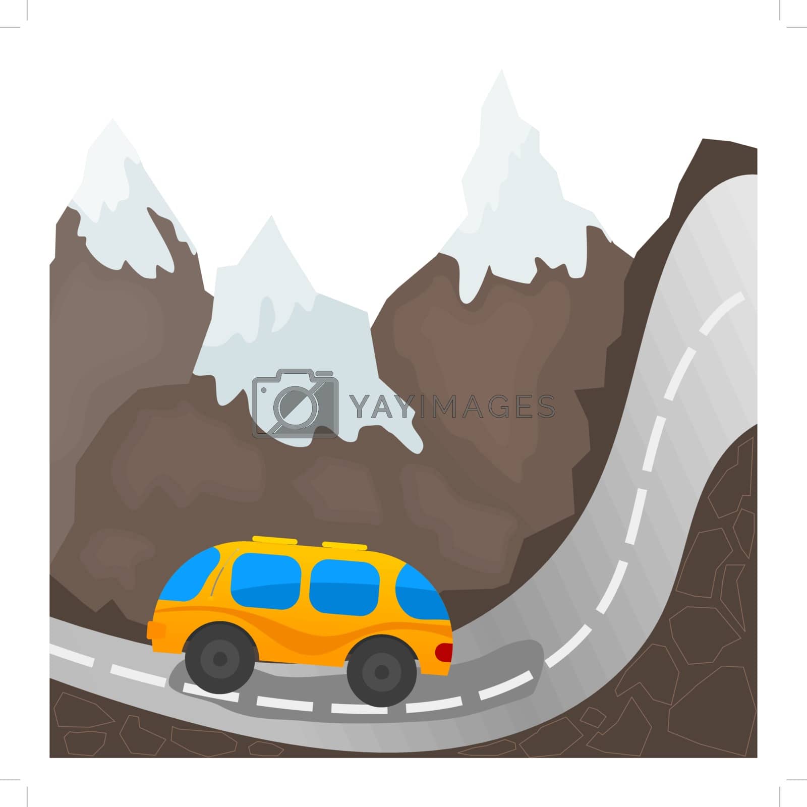 Royalty free image of Cartoon bus on a mountain road by Larser