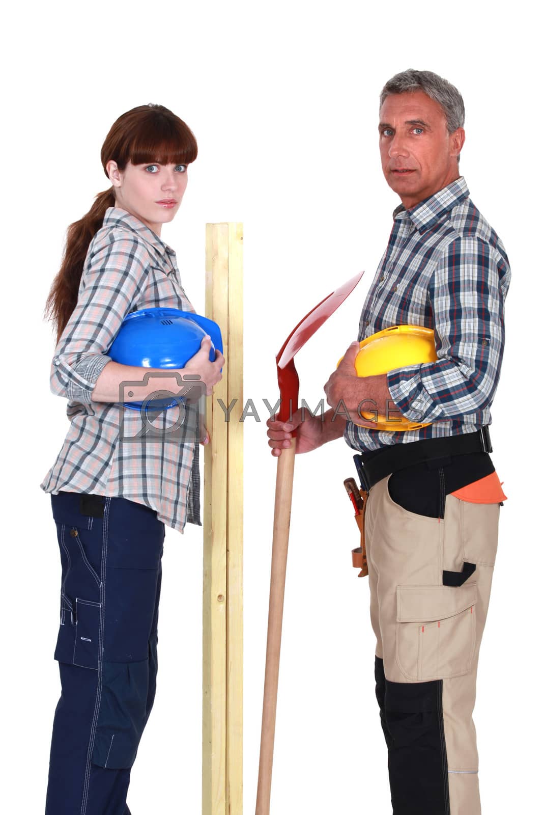 Royalty free image of Bricklayer and carpenter by phovoir