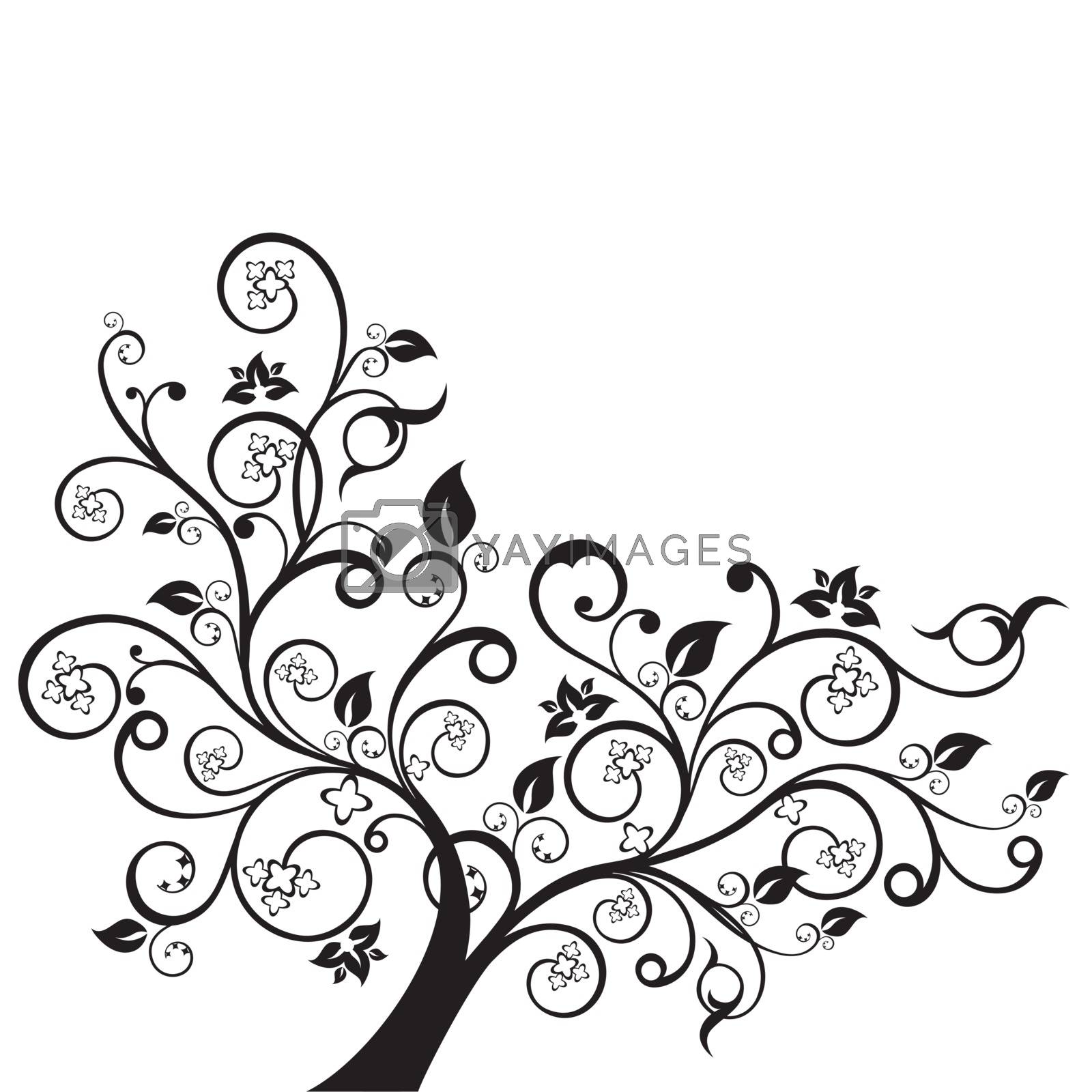 Royalty free image of Flowers and swirls design element silhouette in black by misslina