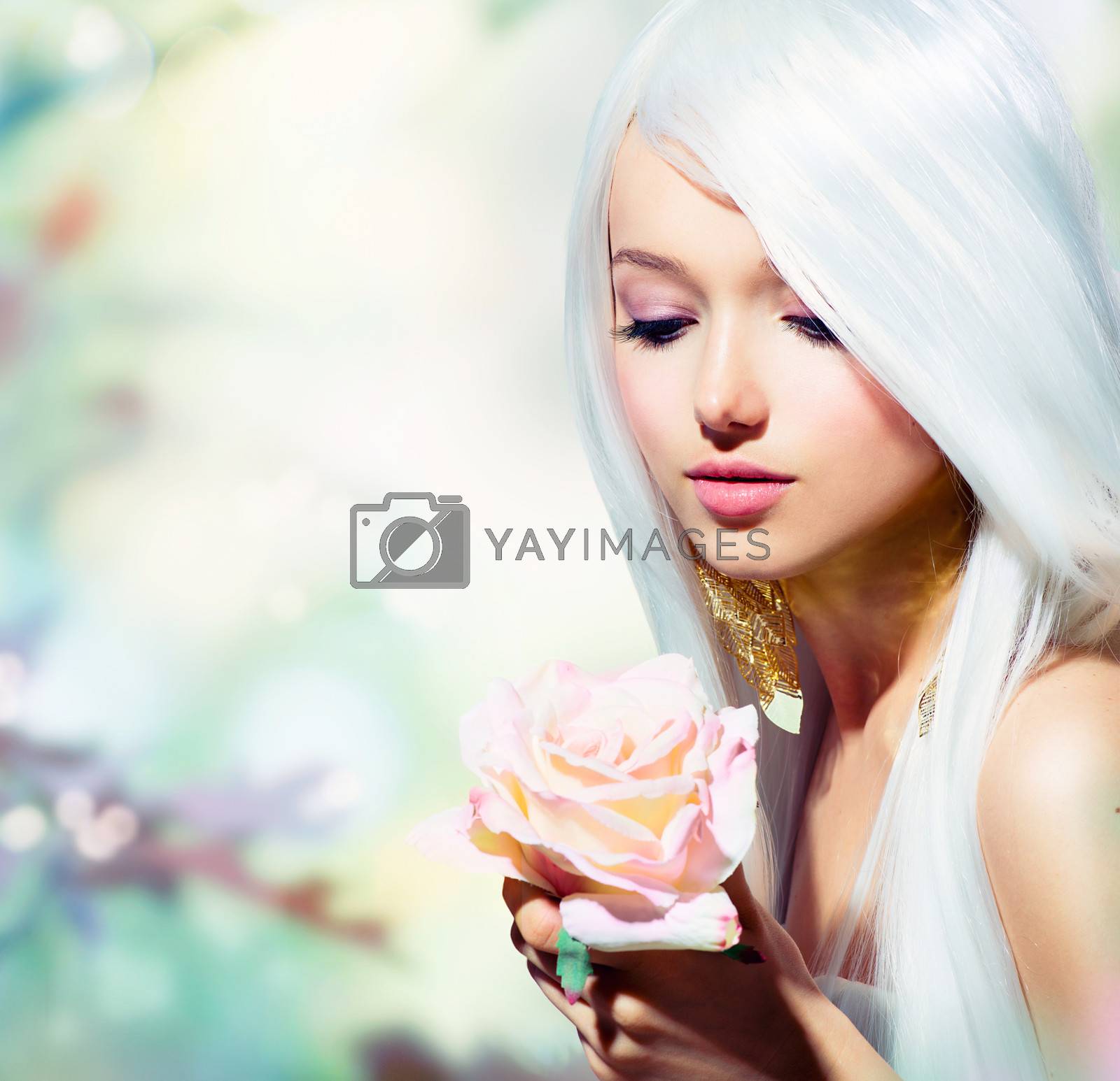 Royalty free image of Beautiful Spring Girl With Rose Flower. Fantasy  by SubbotinaA