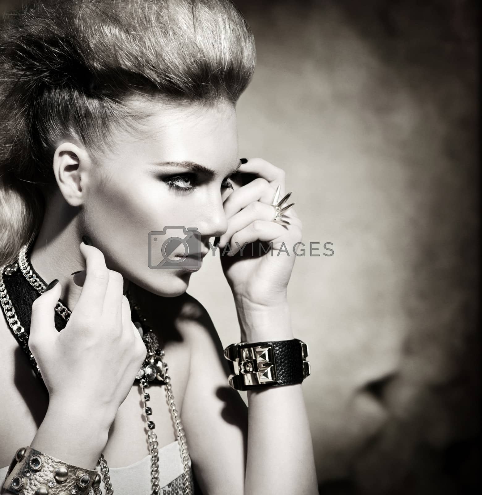 Royalty free image of Fashion Rocker Style Model Girl Portrait. Black and White by SubbotinaA