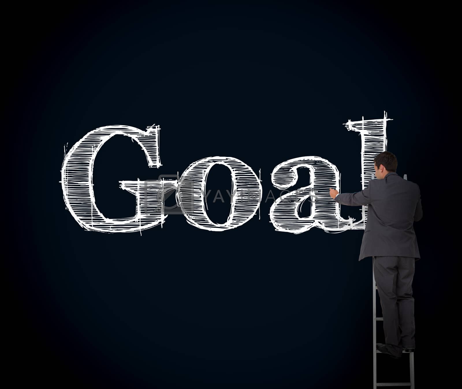 Royalty free image of Businessman writing goal on a giant blackboard by Wavebreakmedia