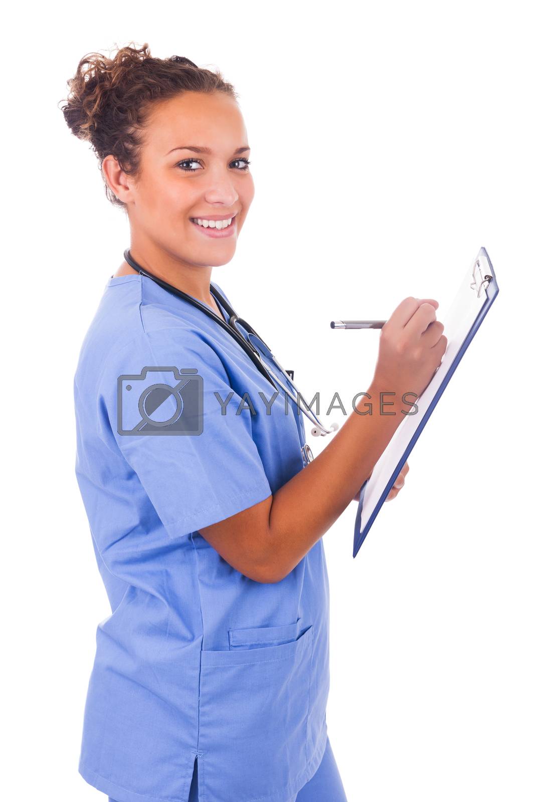 Royalty free image of Young doctor with stethoscope isolated on white background by michel74100