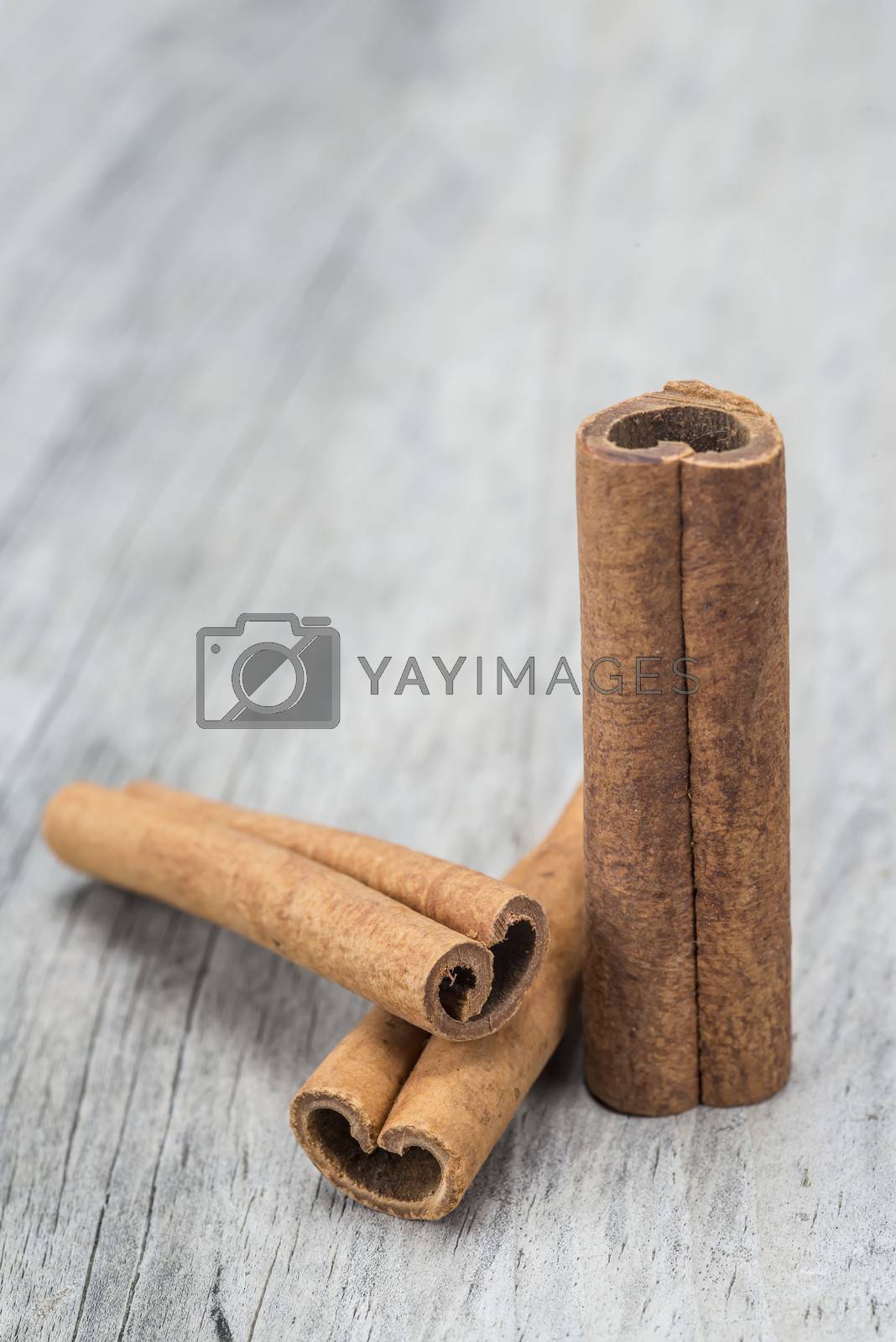 Royalty free image of Cinnamon sticks on a wooden background by angelsimon