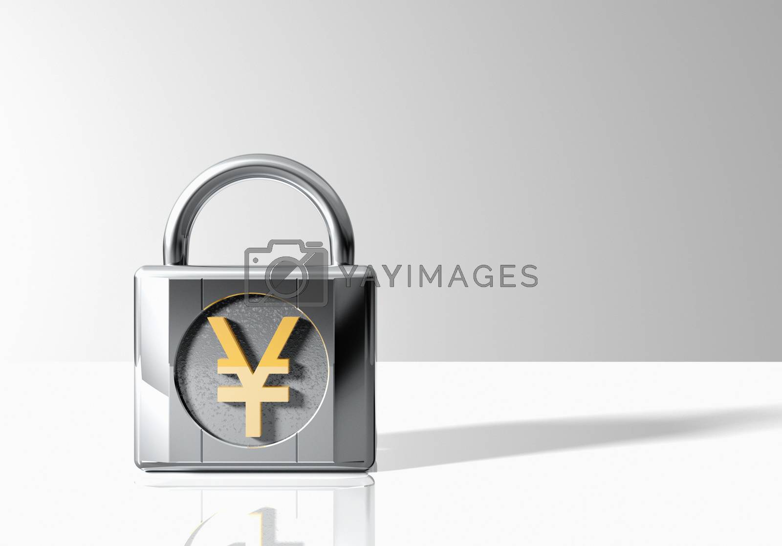 Royalty free image of Padlock with yen symbol over grey background by moodboard