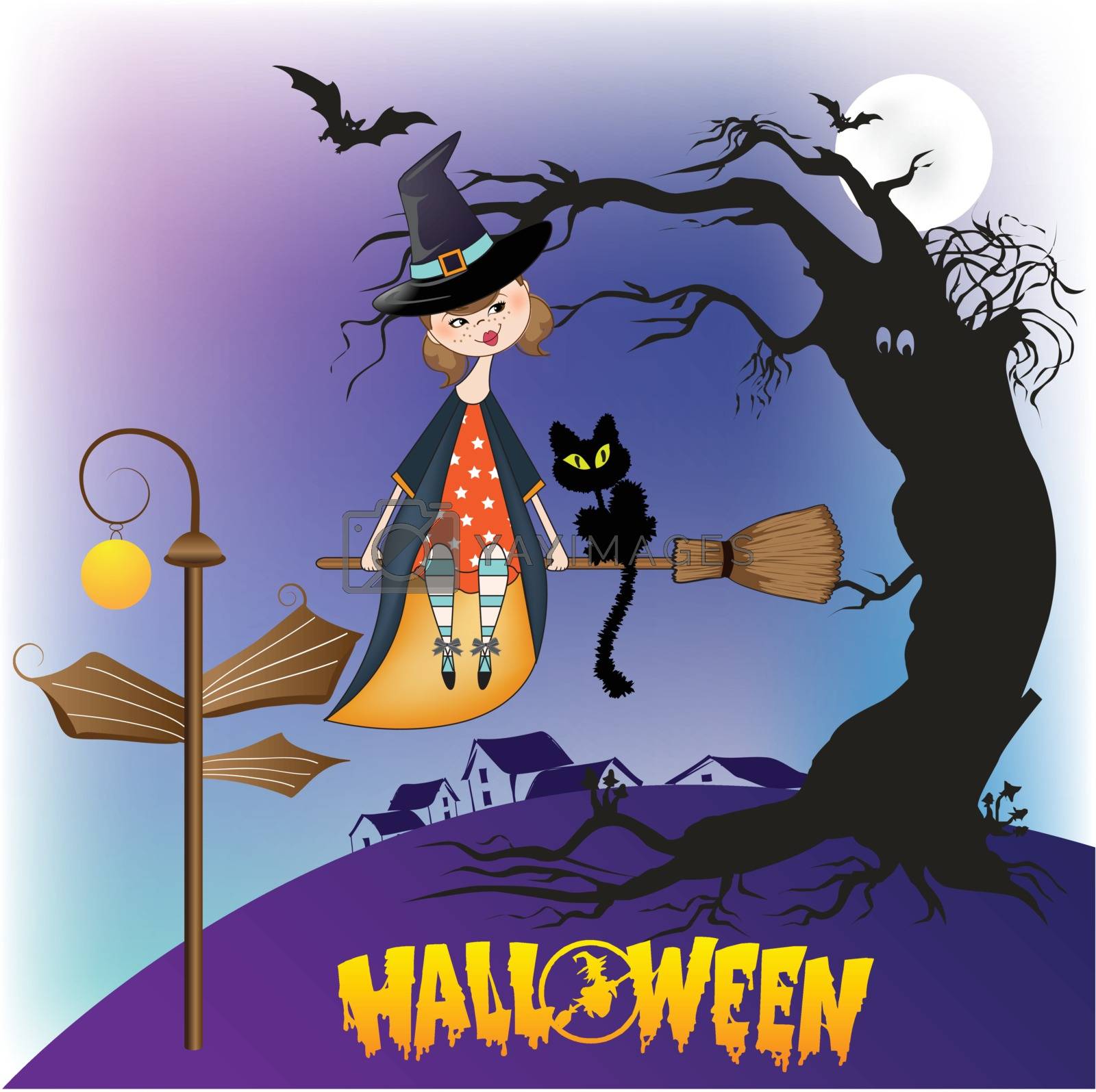 Royalty free image of Halloween witch background by balasoiu