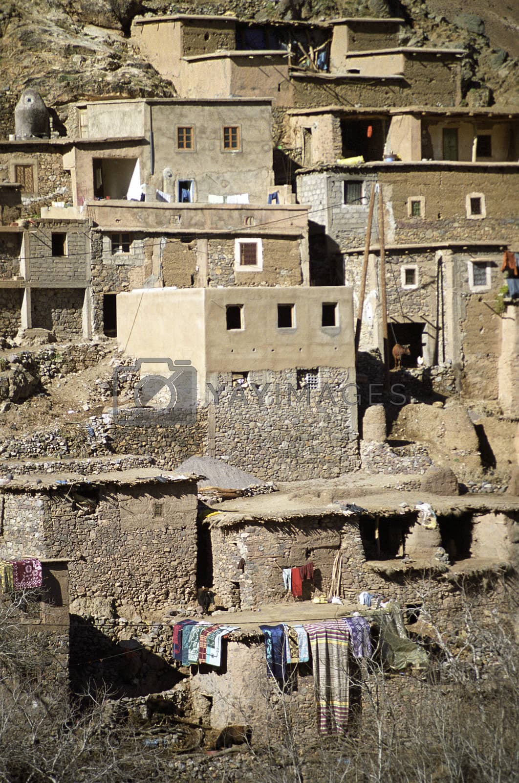 Royalty free image of Buildings with hanging laundry on terraced slope by moodboard