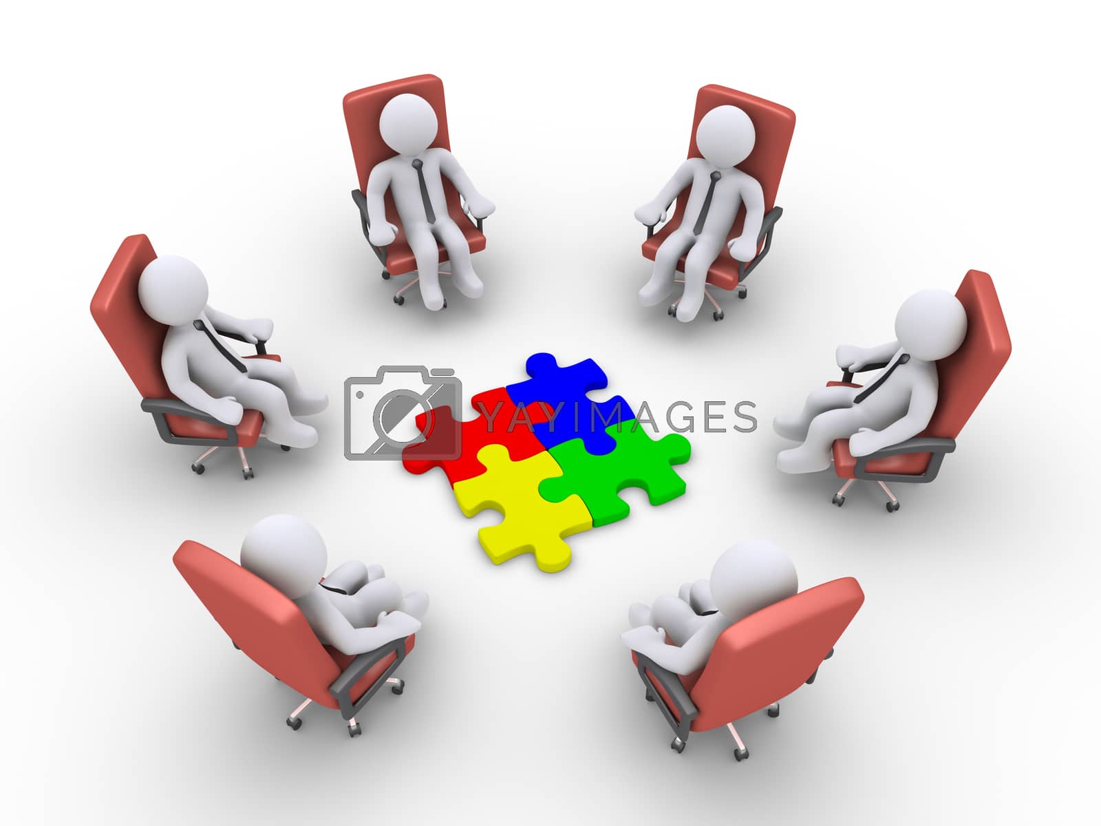 Royalty free image of Businessmen sitting on chairs and puzzle pieces by 6kor3dos