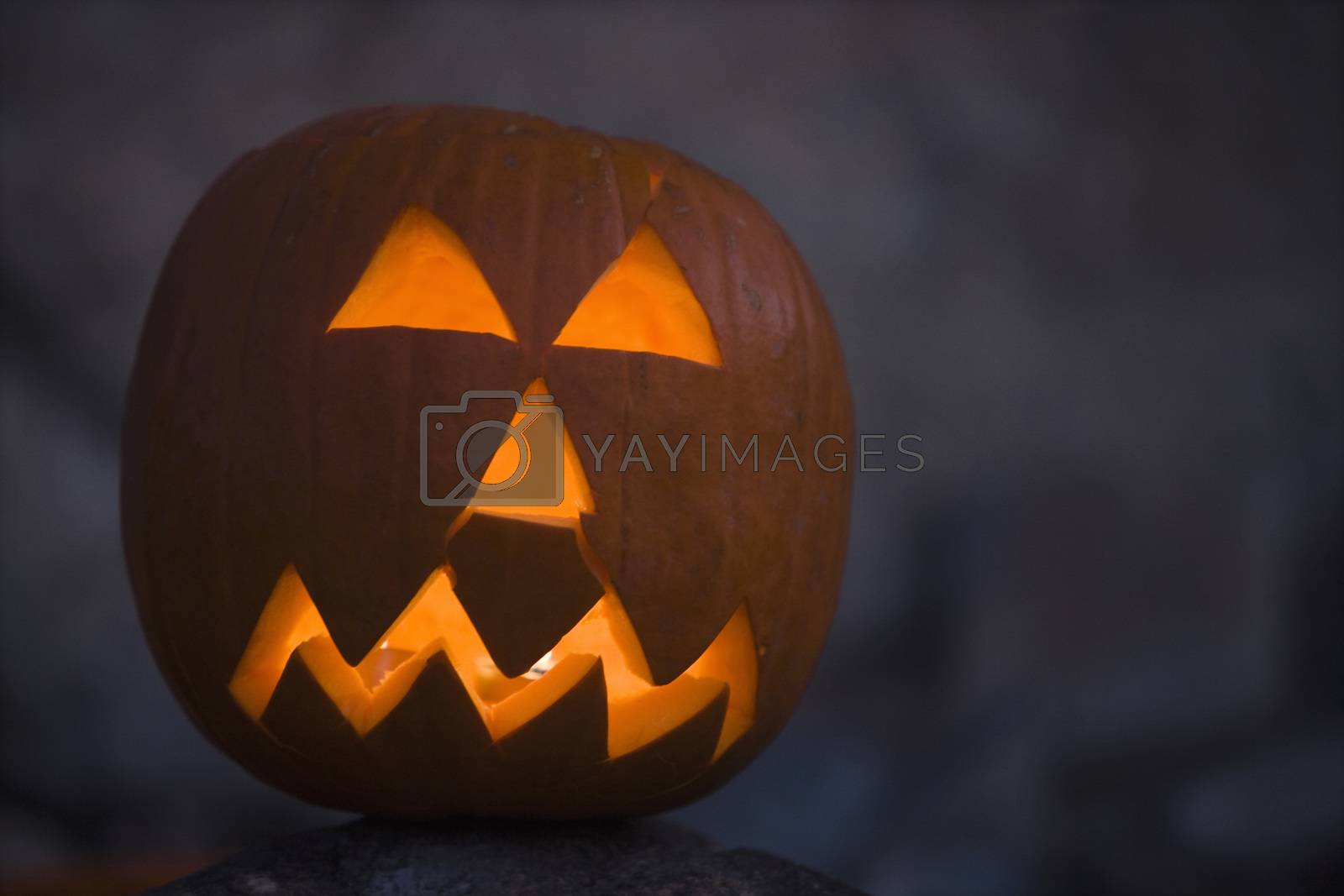 Royalty free image of Closeup of an illuminated Jack-O-Lantern by moodboard