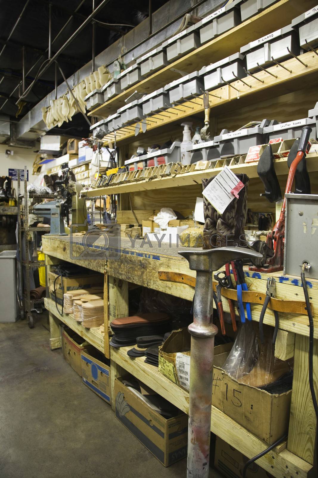 Royalty free image of View of tools at a traditional shoemaker workshop by moodboard
