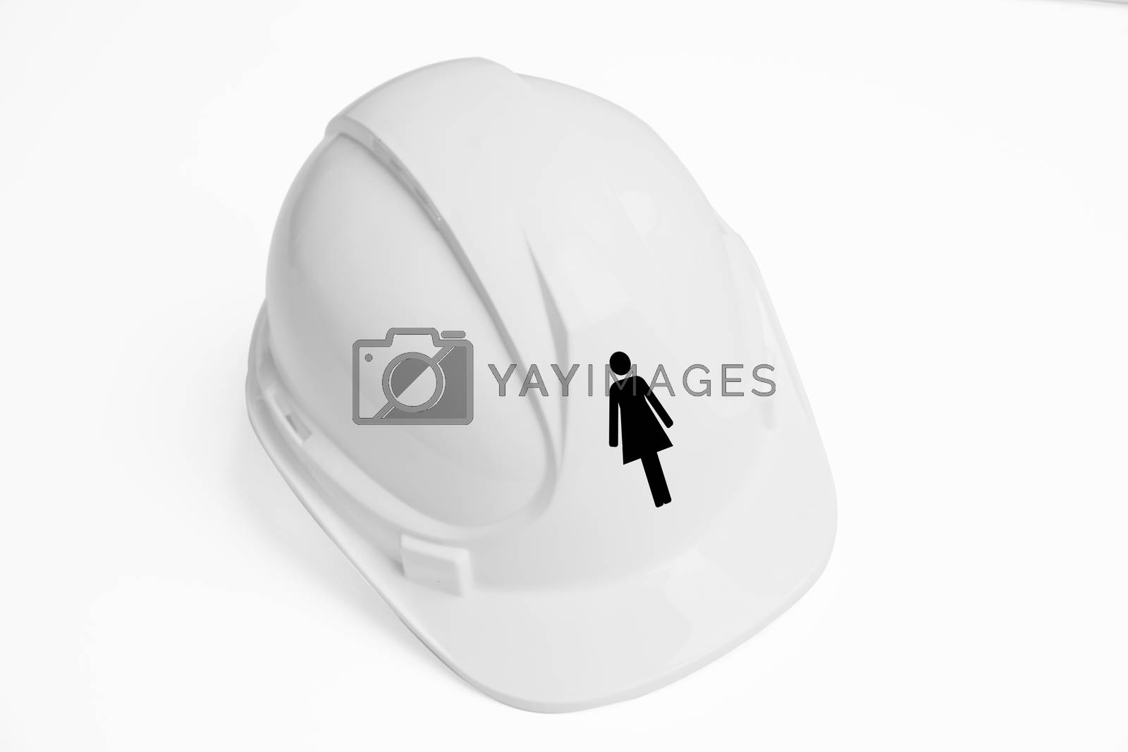 Royalty free image of Women's symbol on hard hat against white background by moodboard