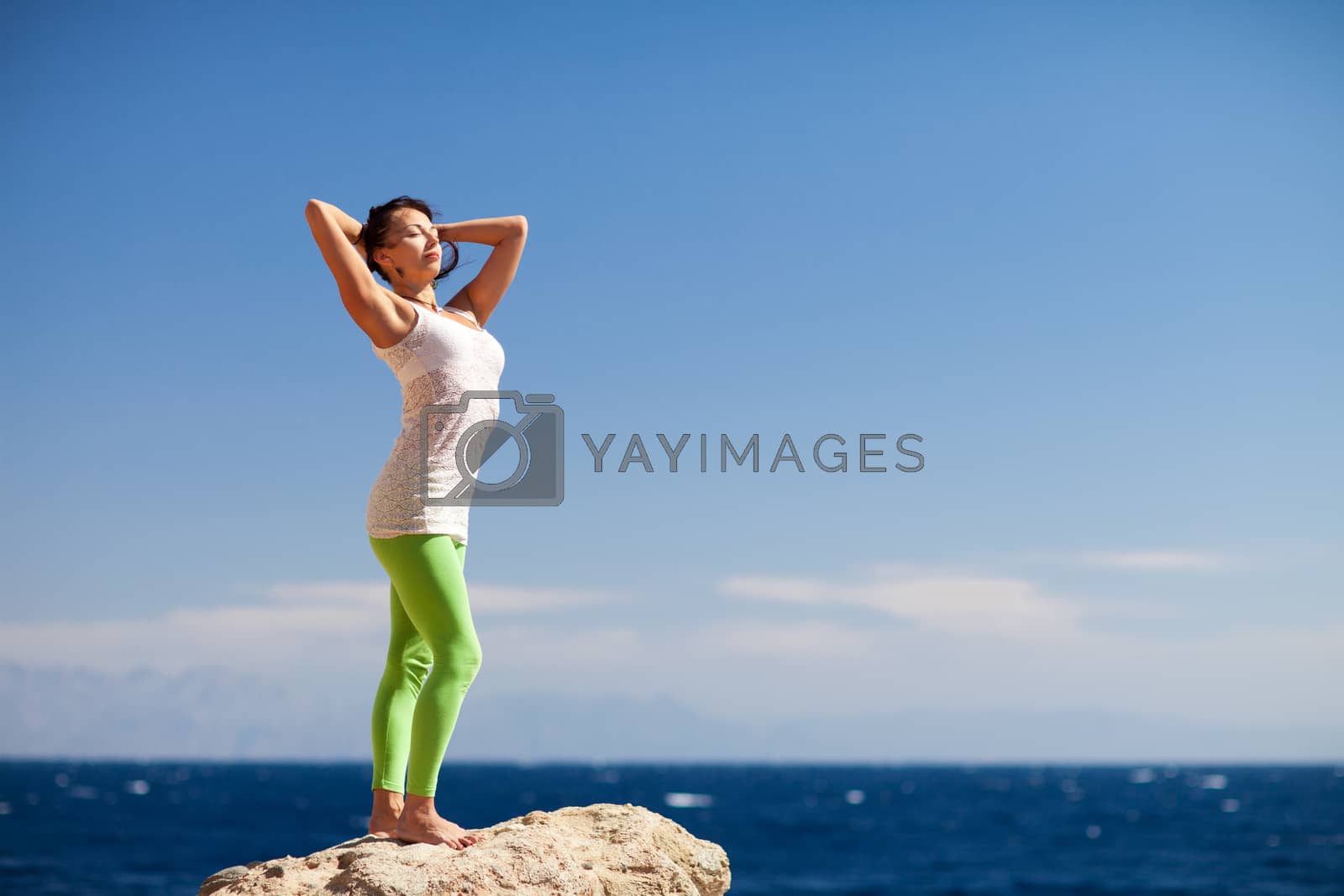 Royalty free image of girl on the top of the mountain by vsurkov