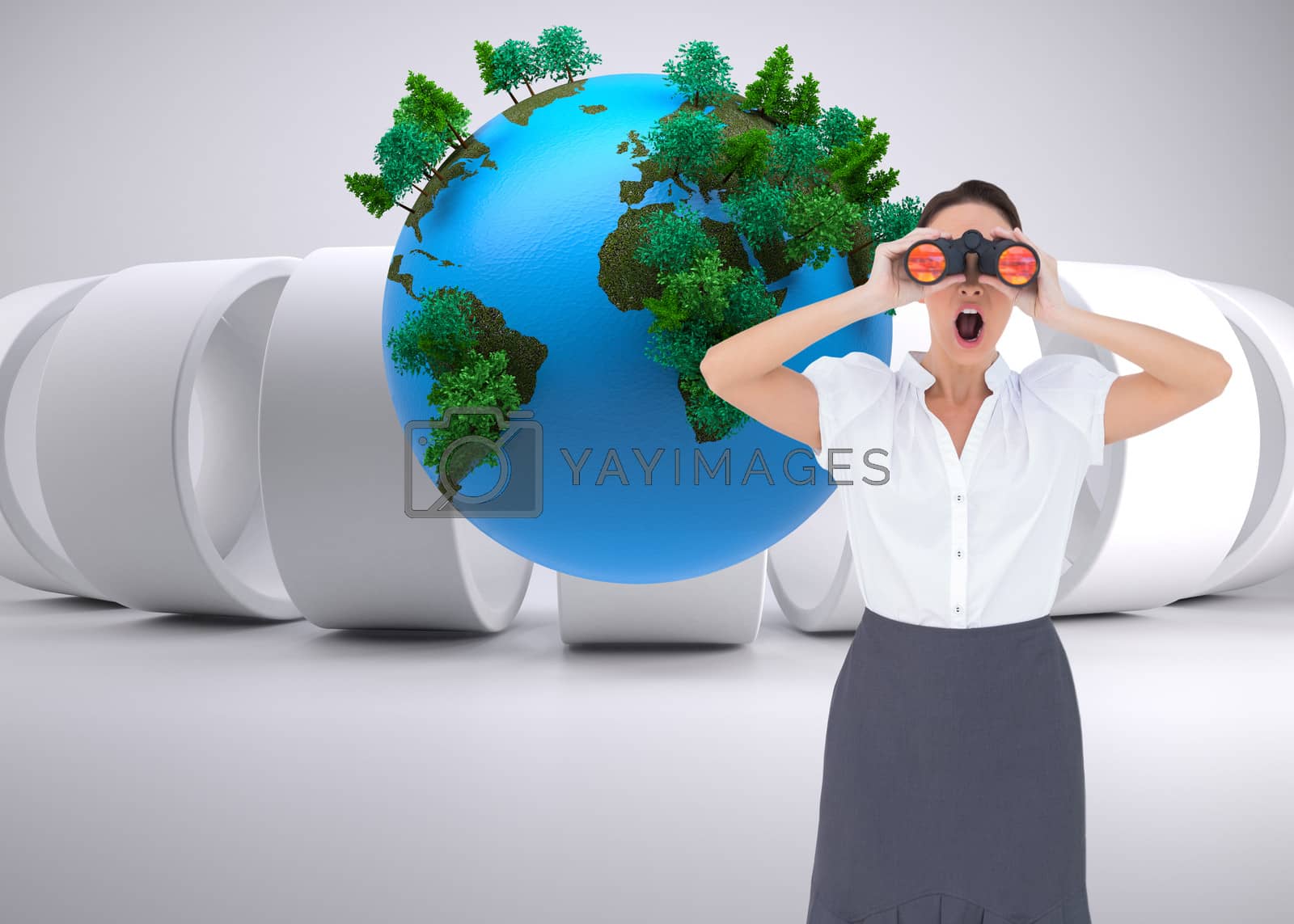 Royalty free image of Composite image of shocked elegant businesswoman looking through binoculars by Wavebreakmedia