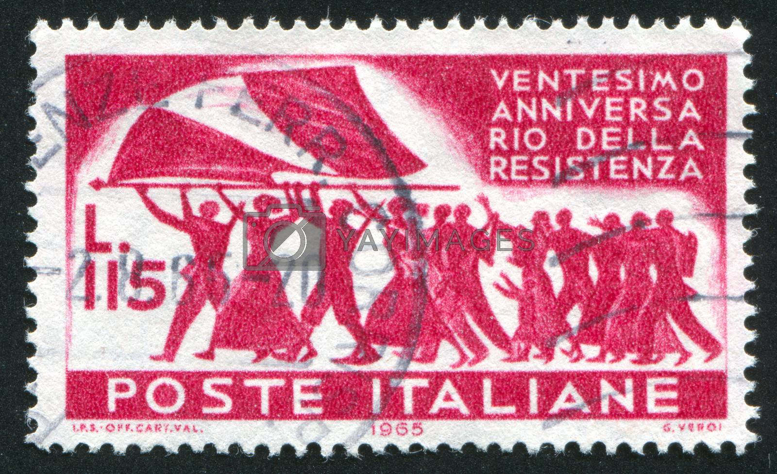 Royalty free image of Marchers with Italian flag by rook