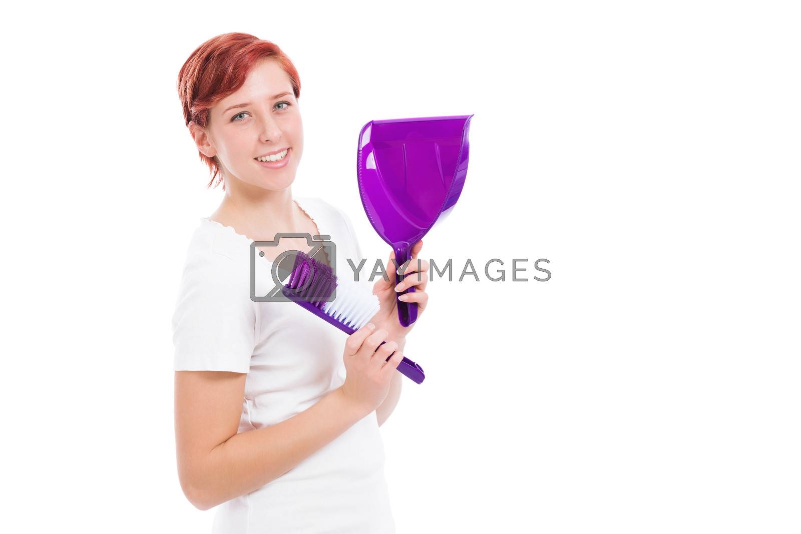 Royalty free image of happy woman with brush and shovel by RobStark