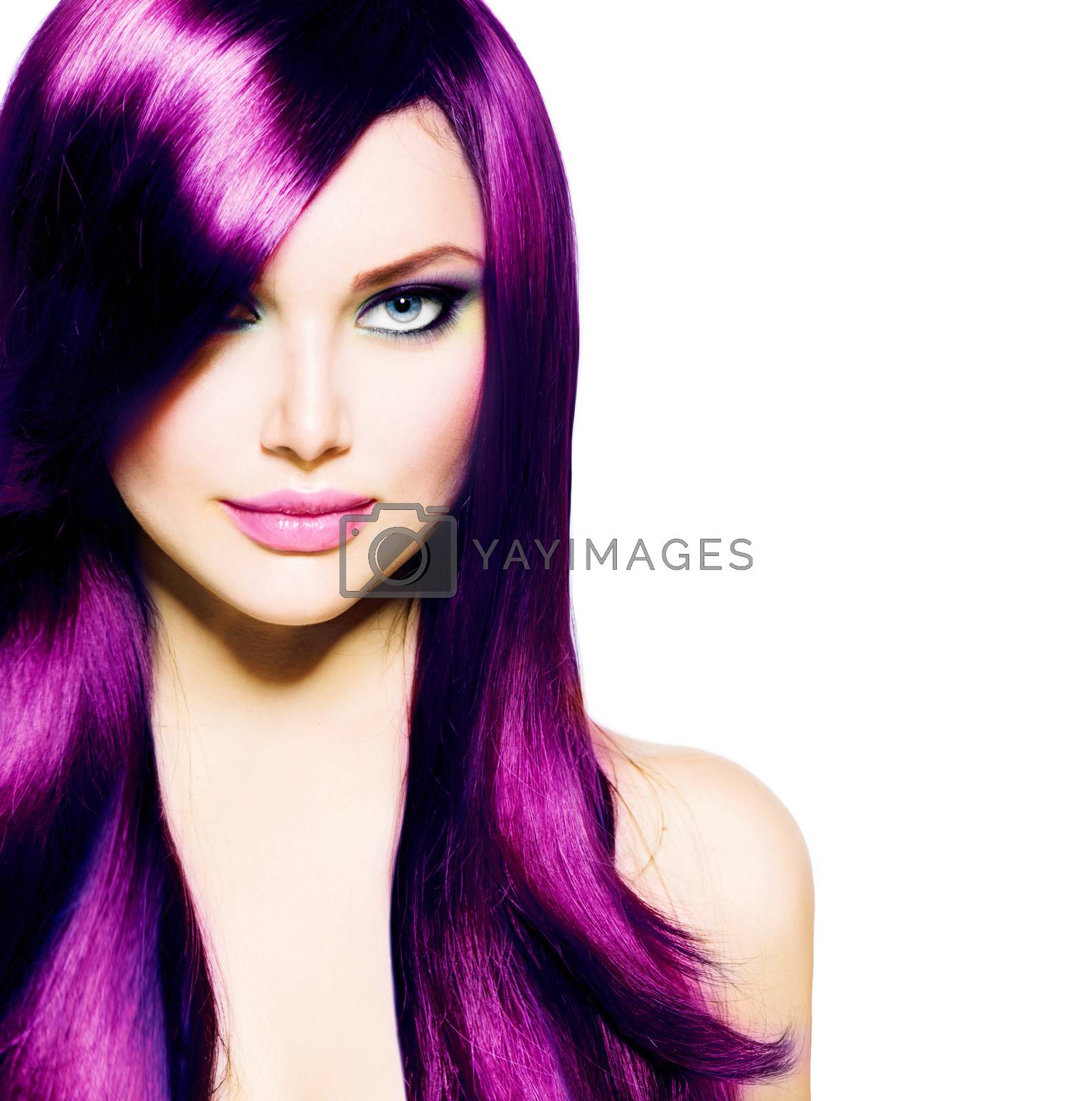 Royalty free image of Beautiful Girl with Healthy Long Purple Hair and Blue Eyes by SubbotinaA