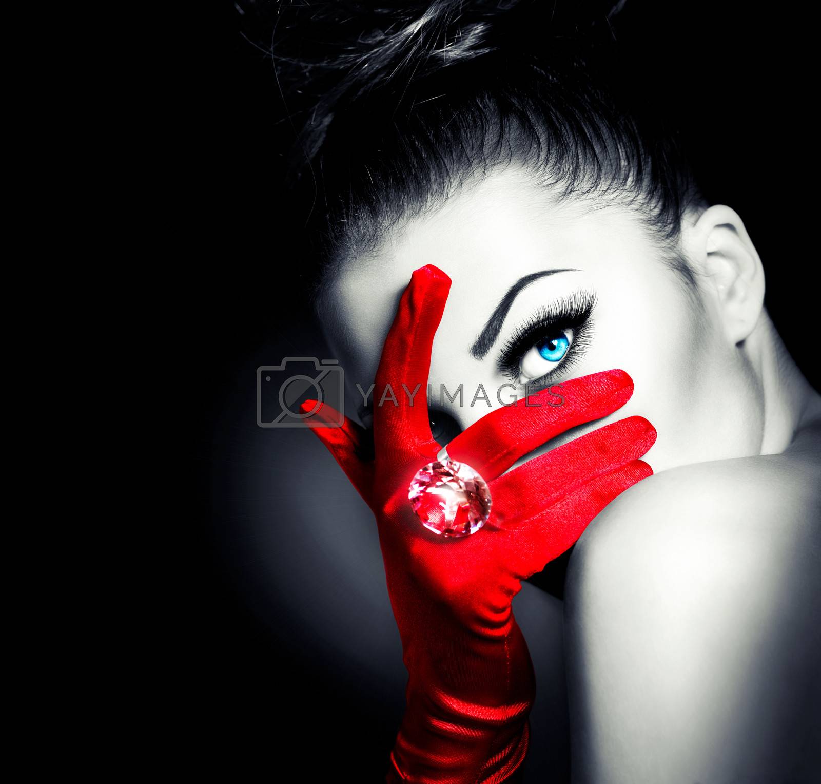 Royalty free image of Vintage Style Mysterious Woman Wearing Red Glamour Gloves  by SubbotinaA