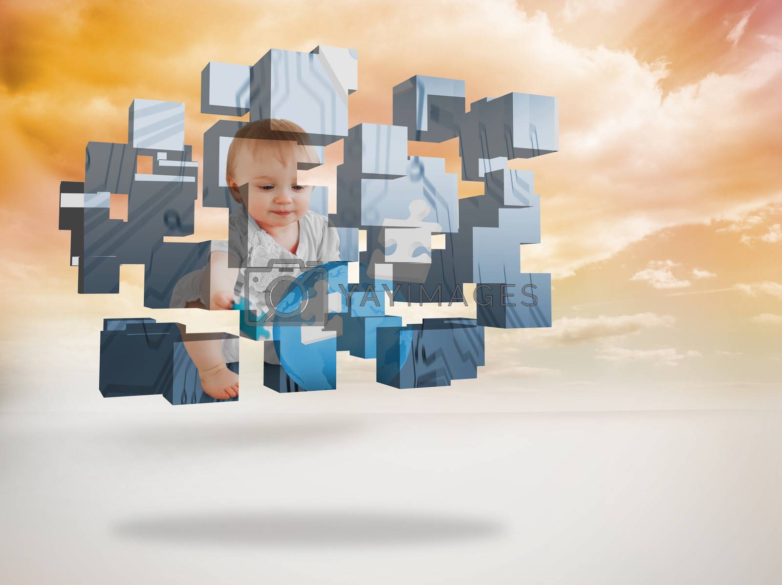 Royalty free image of Composite image of baby genius on abstract screen by Wavebreakmedia