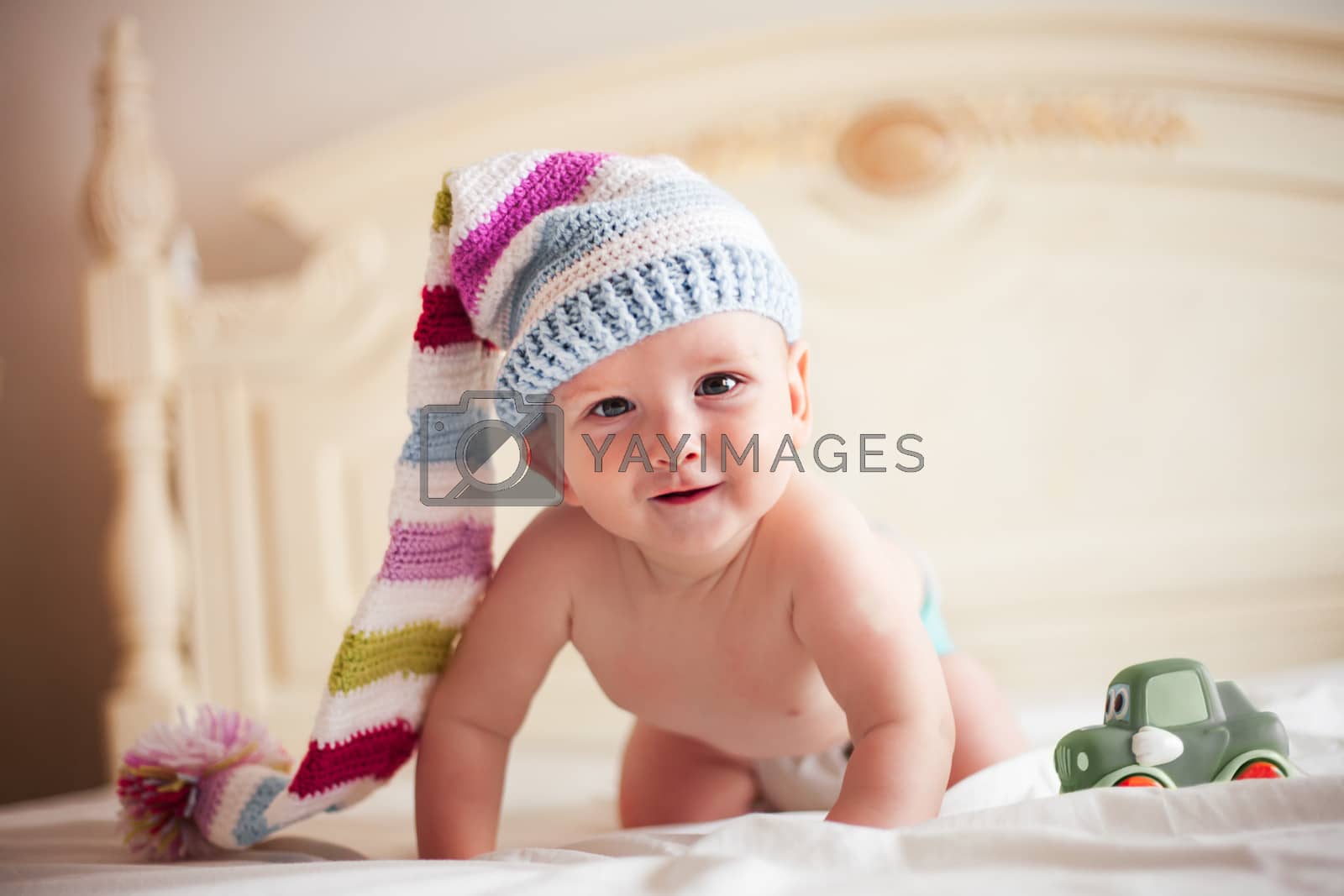 Royalty free image of Baby in crochet hat  by oksix