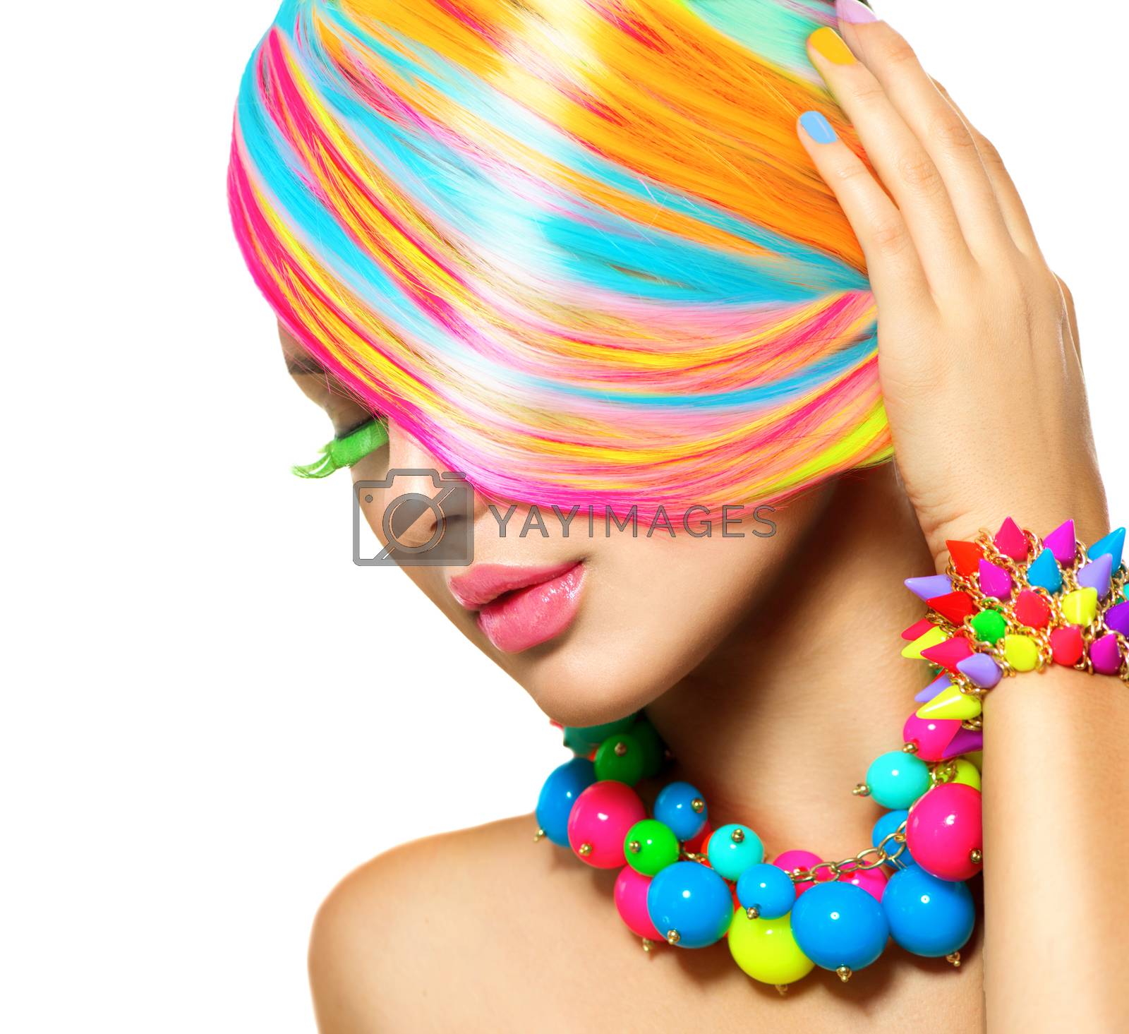 Royalty free image of Beauty Girl Portrait with Colorful Makeup, Hair and Accessories by SubbotinaA