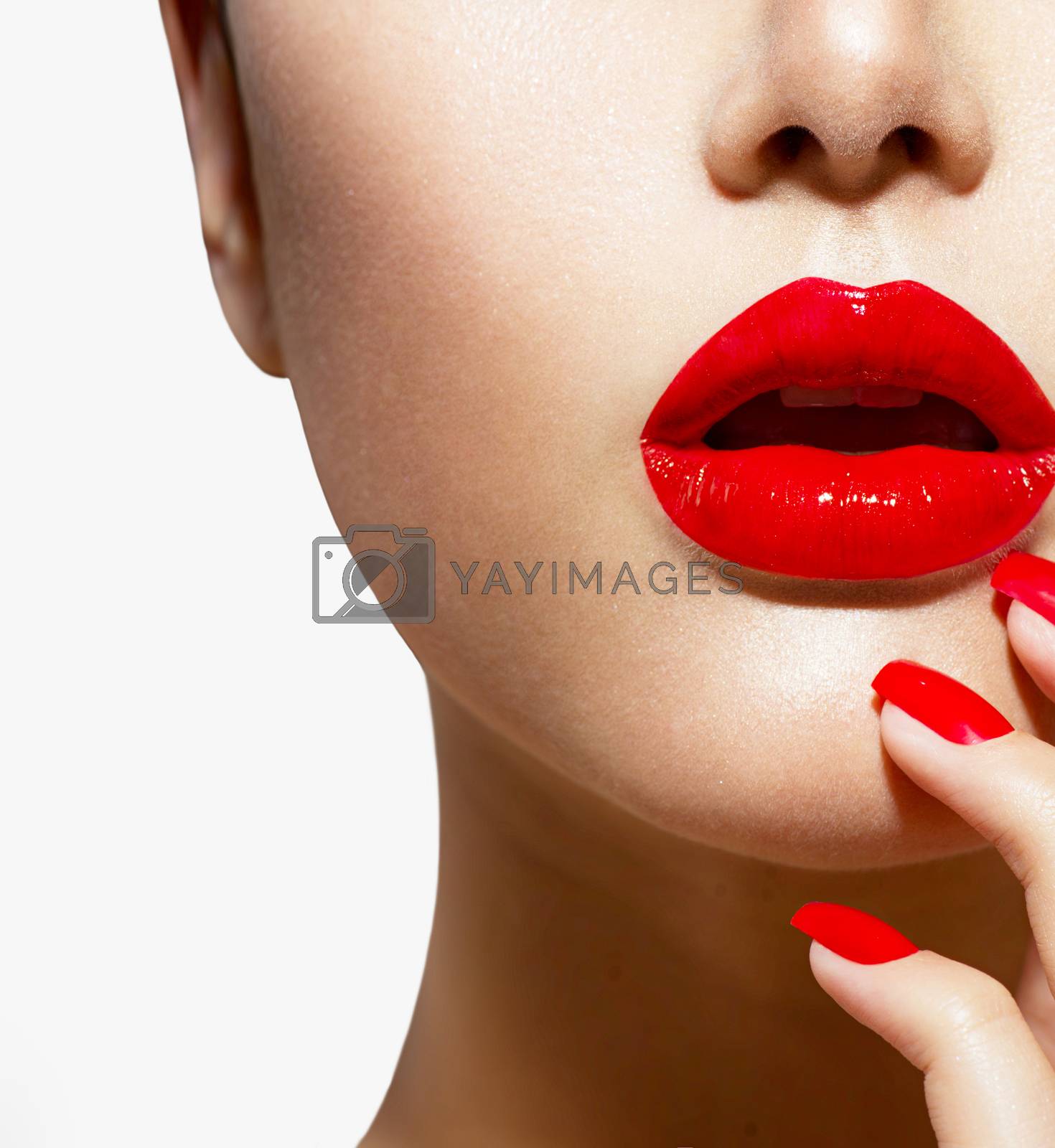 Royalty free image of Red Sexy Lips and Nails closeup. Manicure and Makeup by SubbotinaA