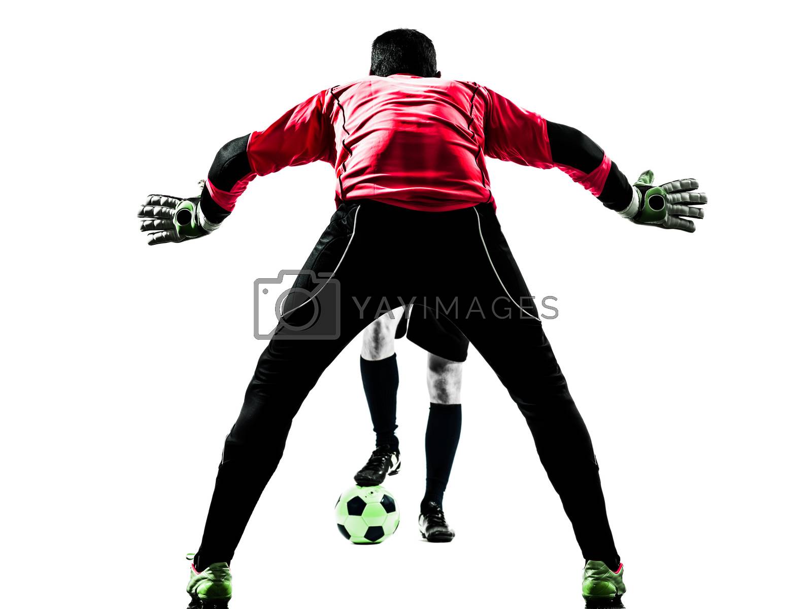 Royalty free image of two men soccer player goalkeeper  competition silhouette by PIXSTILL