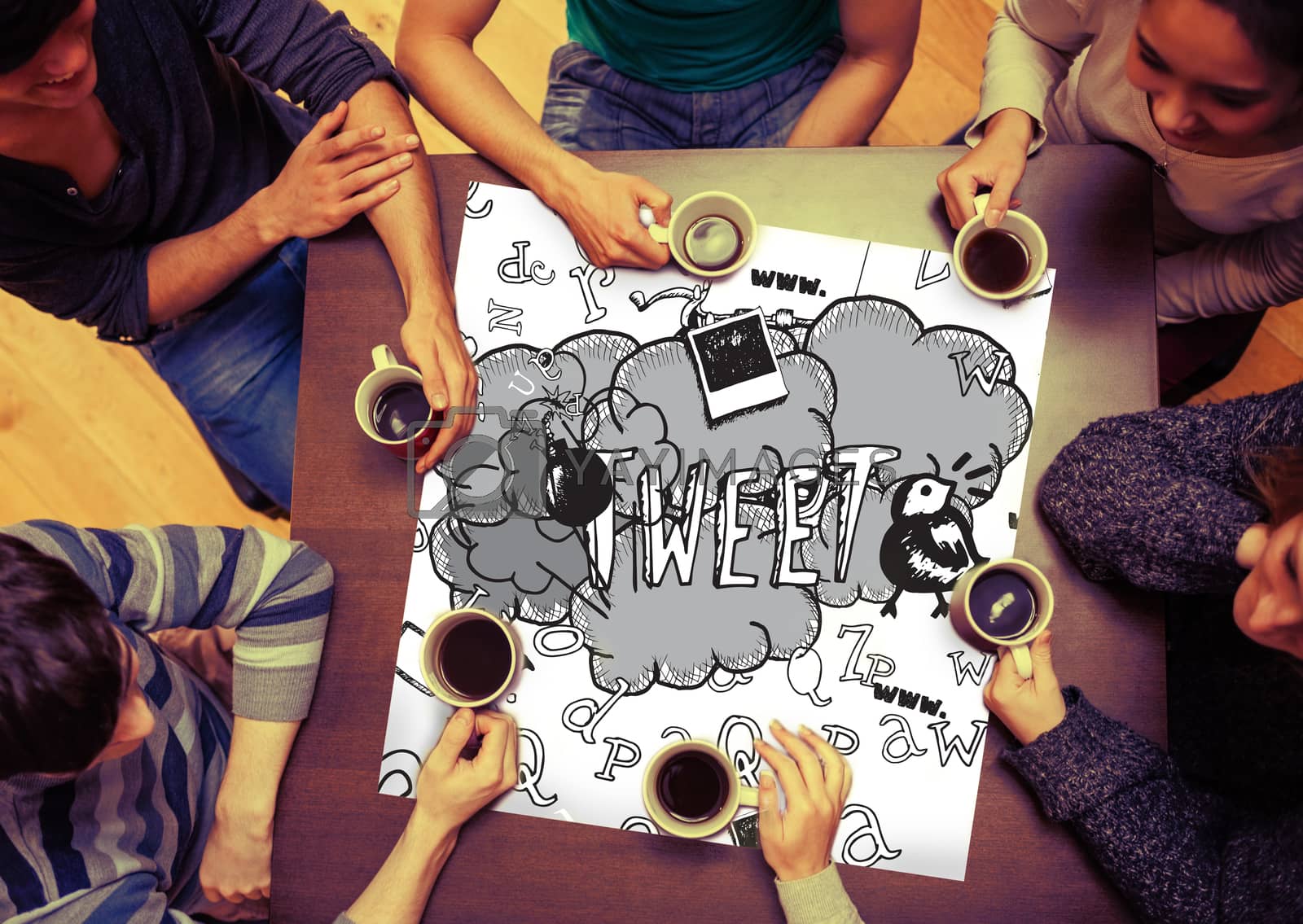 Royalty free image of Composite image of tweet doodles on page by Wavebreakmedia