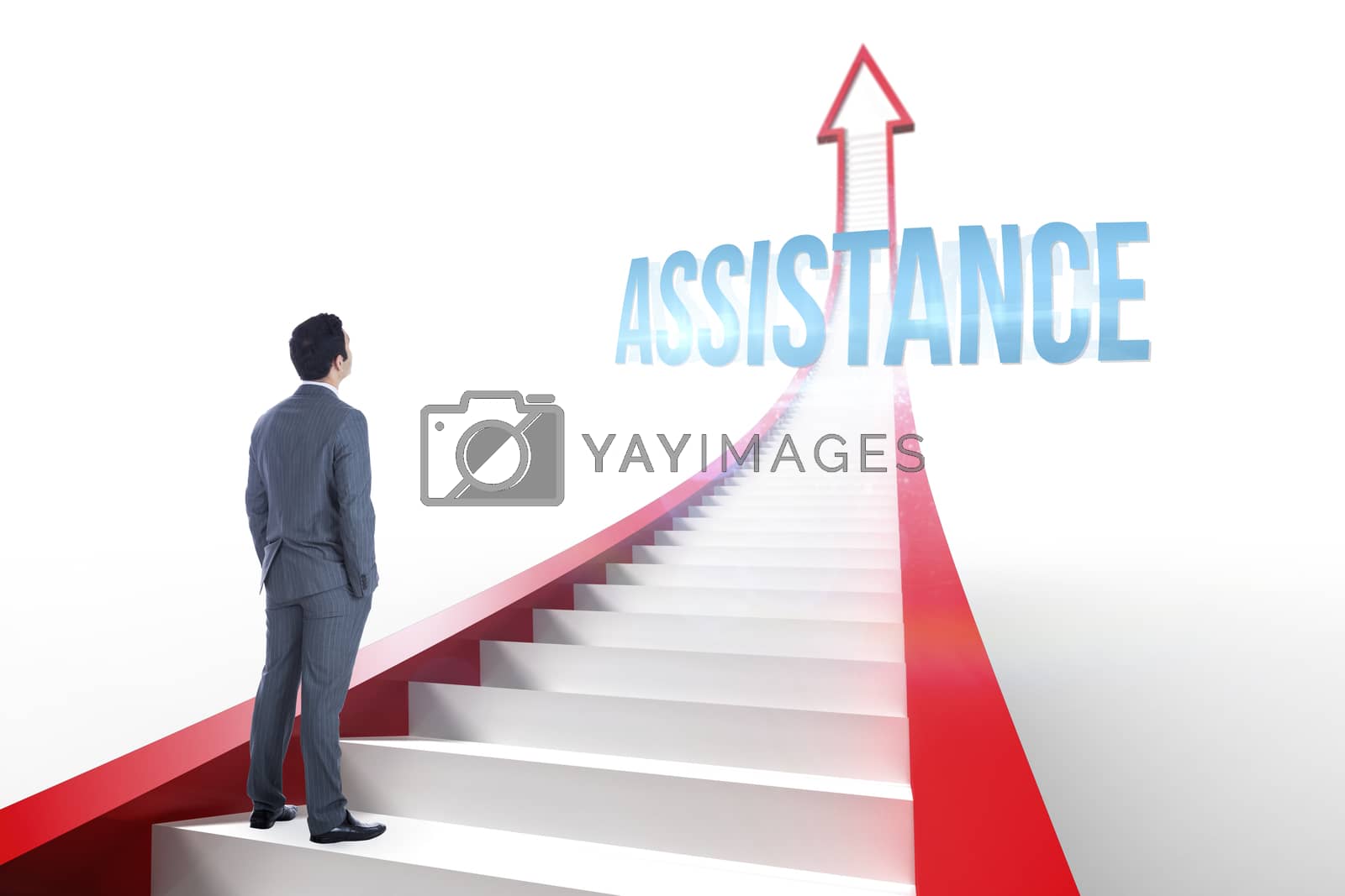 Royalty free image of Assistance against red arrow with steps graphic by Wavebreakmedia