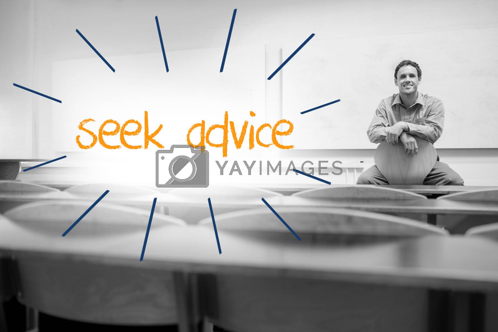 Royalty free image of Seek advice against lecturer sitting in lecture hall by Wavebreakmedia