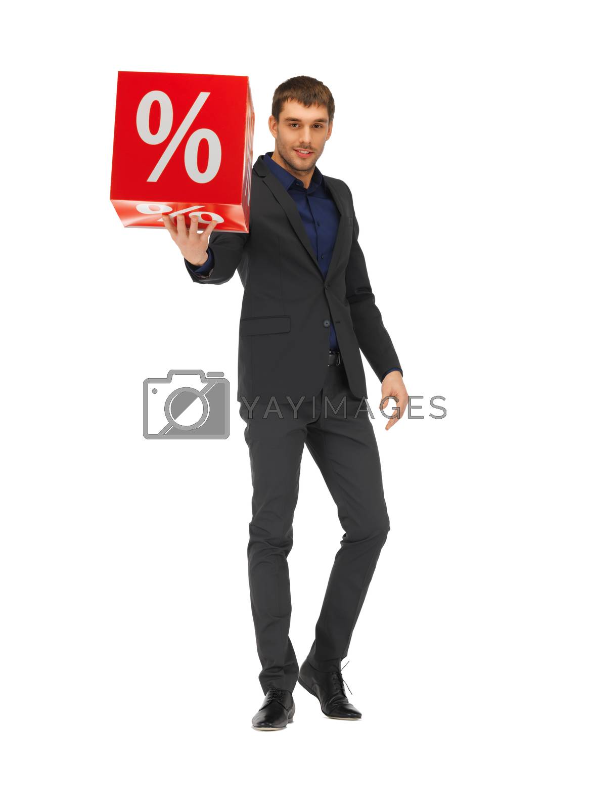 Royalty free image of handsome man in suit with percent sign by dolgachov