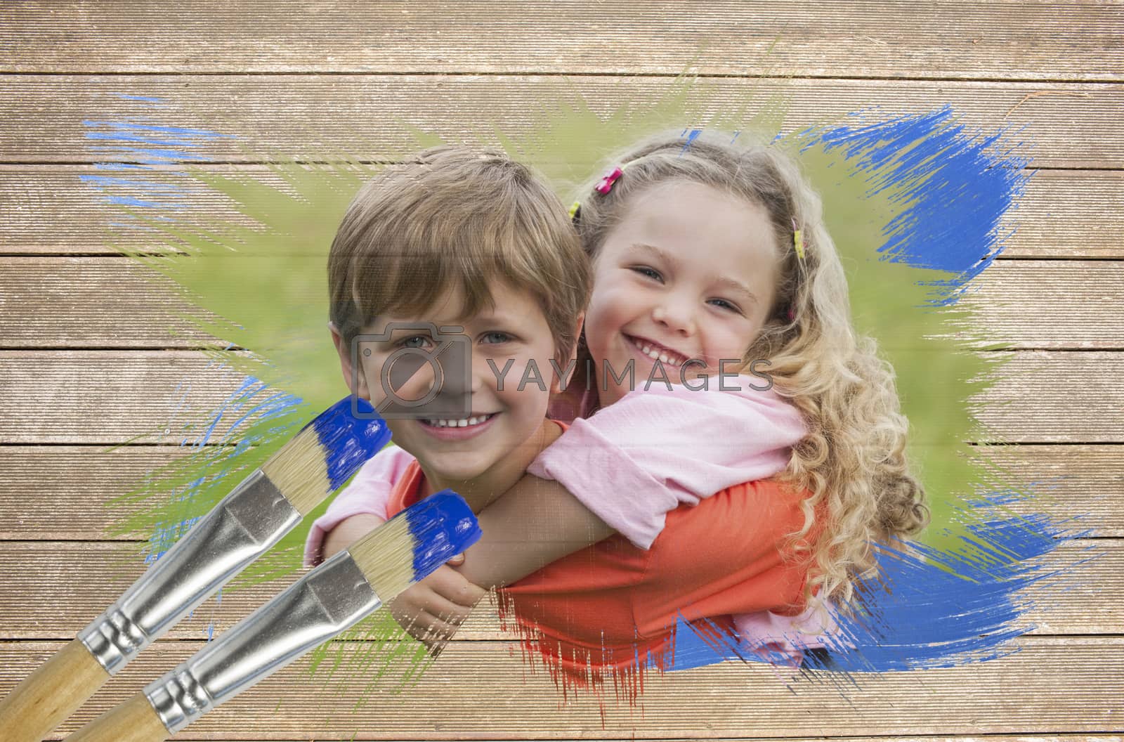 Royalty free image of Composite image of sibling smiling in the park by Wavebreakmedia