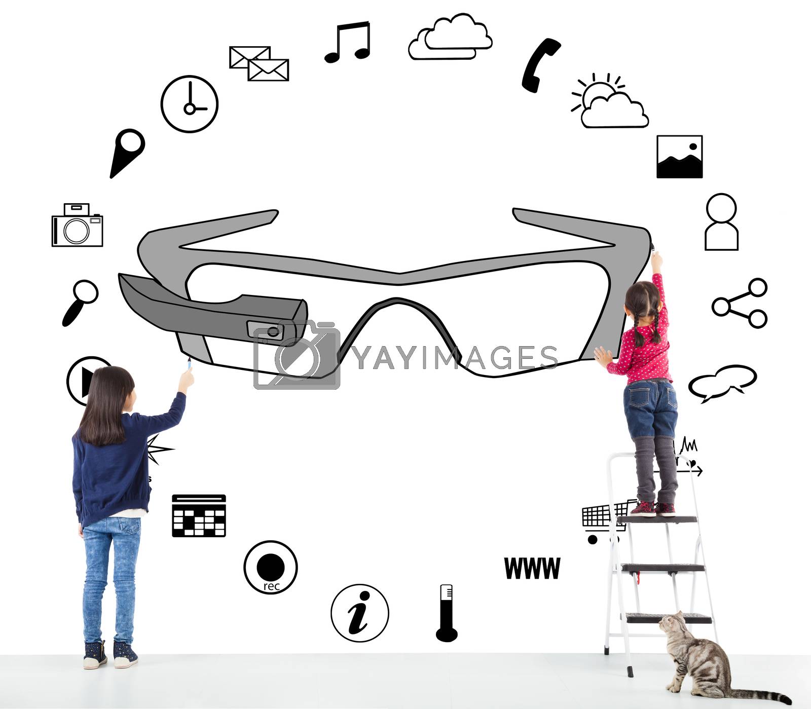 Royalty free image of kids drawing a wearable glasses applications chart by tomwang