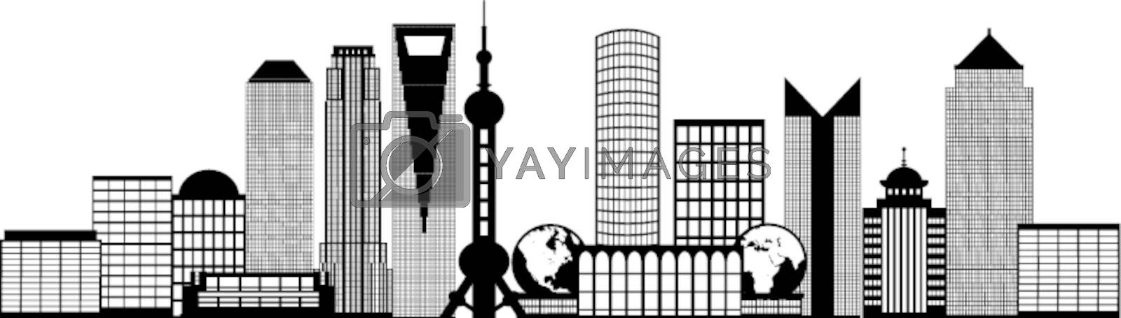 Royalty free image of Shanghai City Skyline Black and White Outline Illustration by jpldesigns