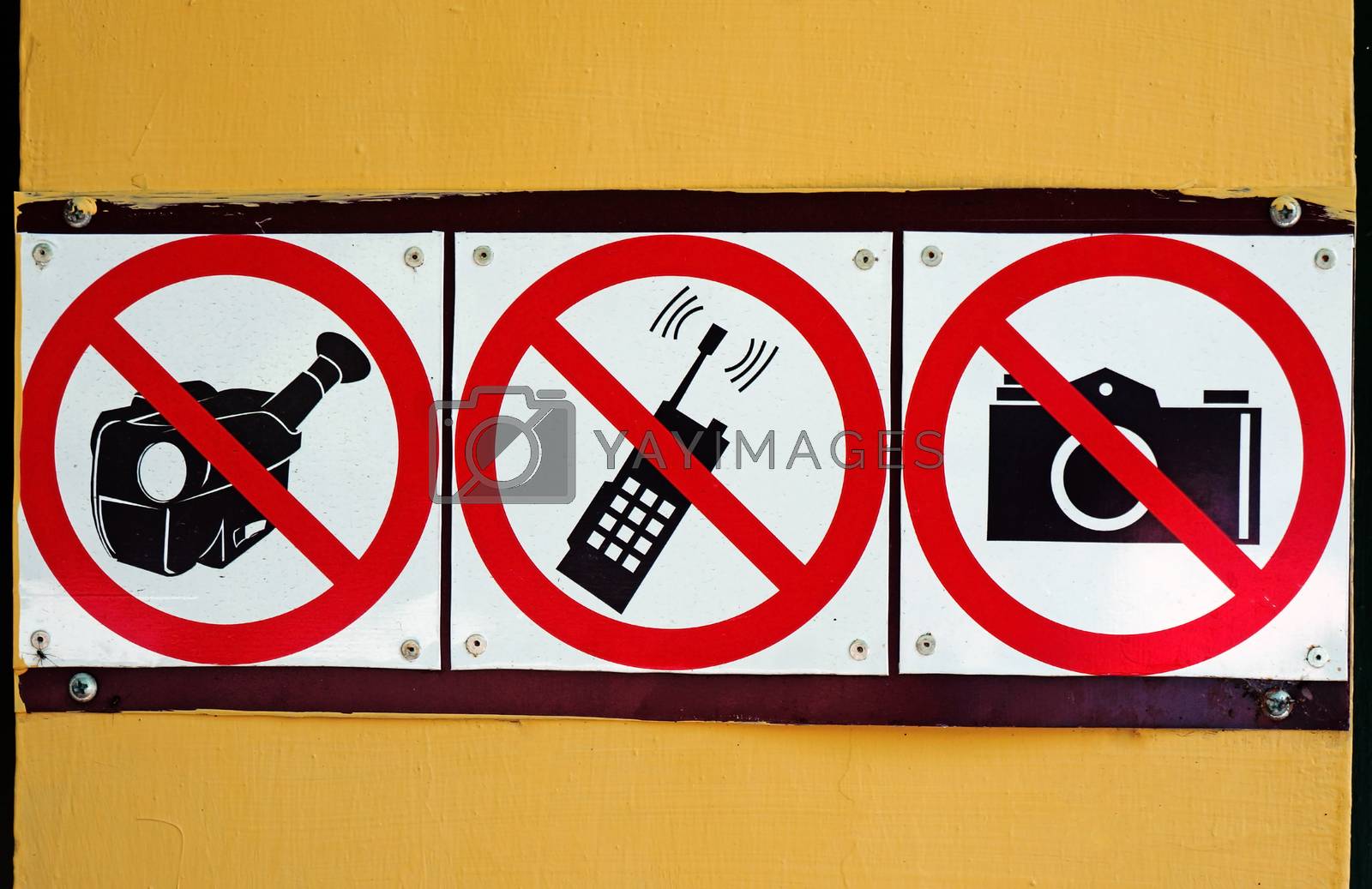 Royalty free image of Signs prohibiting pictures, shoot video and use of mobile commun by Chiffanna