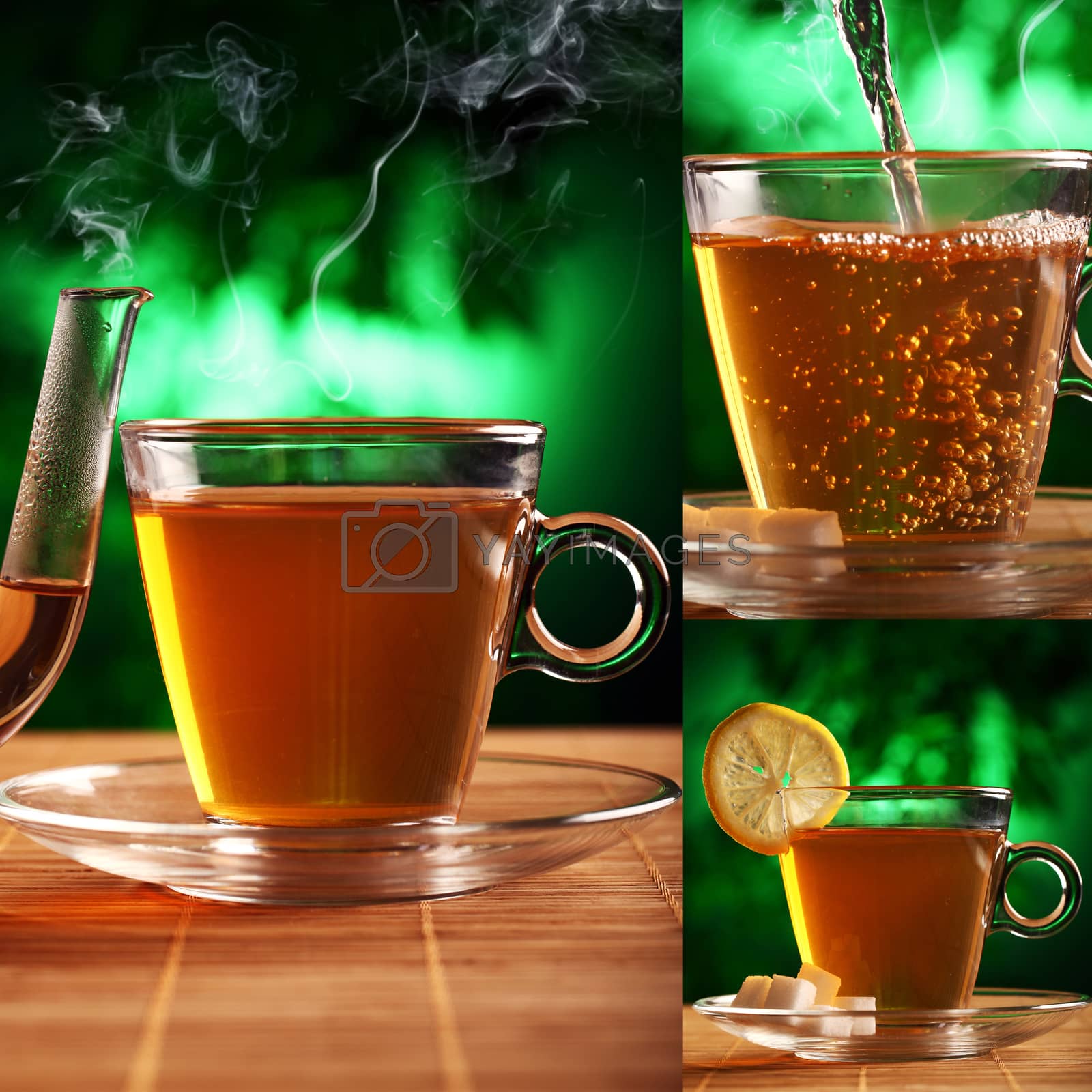 Royalty free image of Cup of tea on a plate with mystical background by rufatjumali